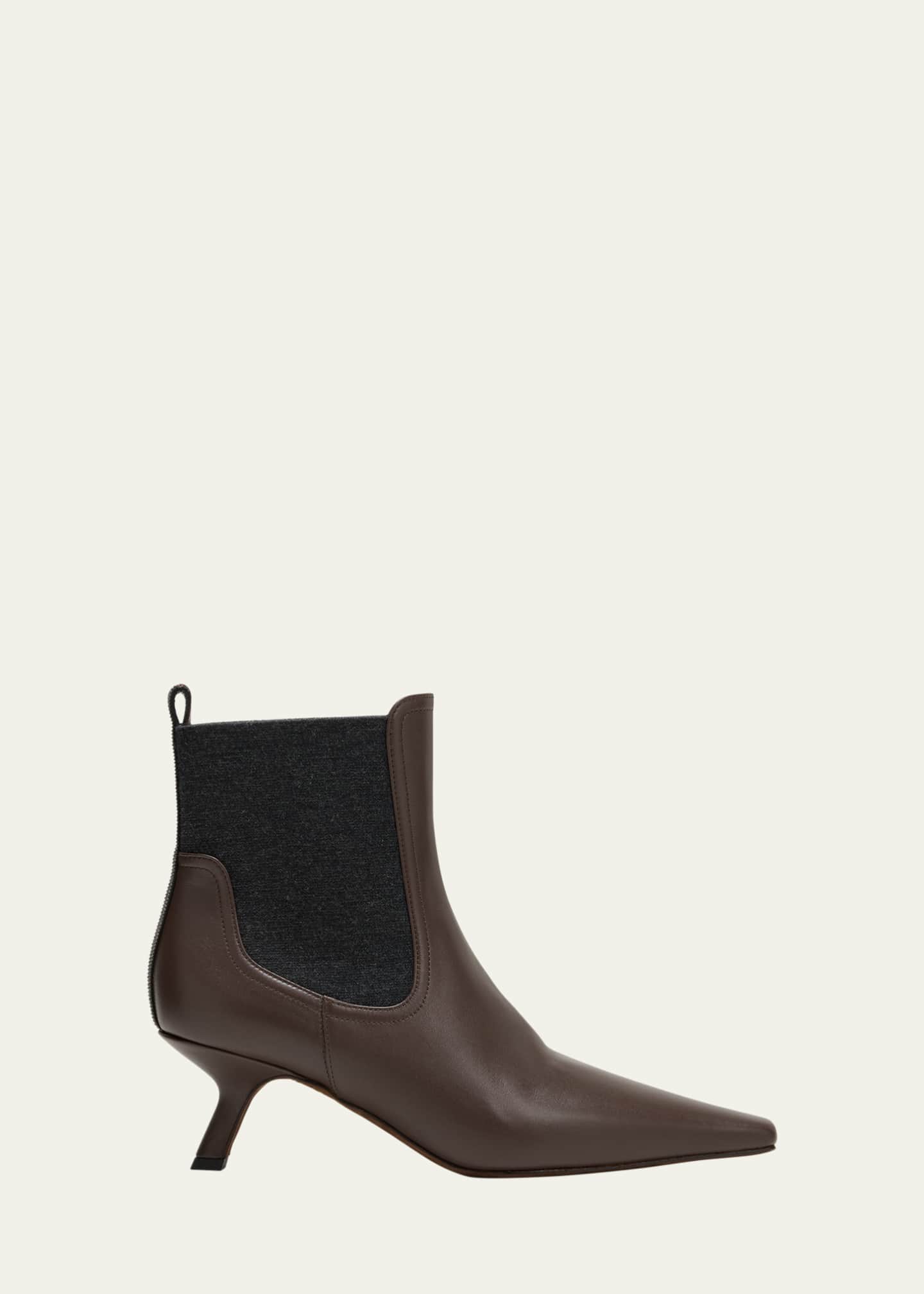 Brunello Cucinelli Leather Monili Comma-Heel Ankle Boots Image 1 of 5