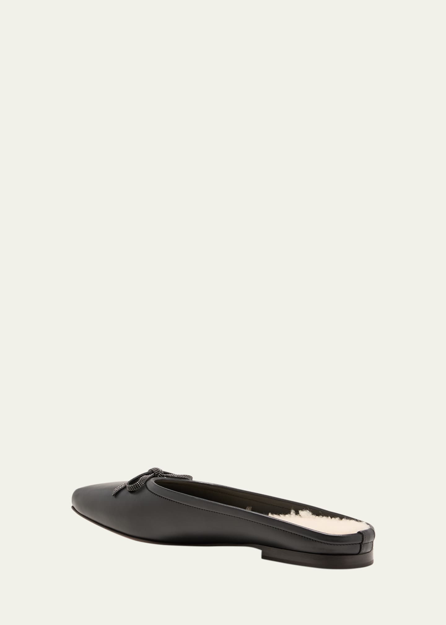 Brunello Cucinelli Leather Shearling Bow Ballerina Mules Image 4 of 5