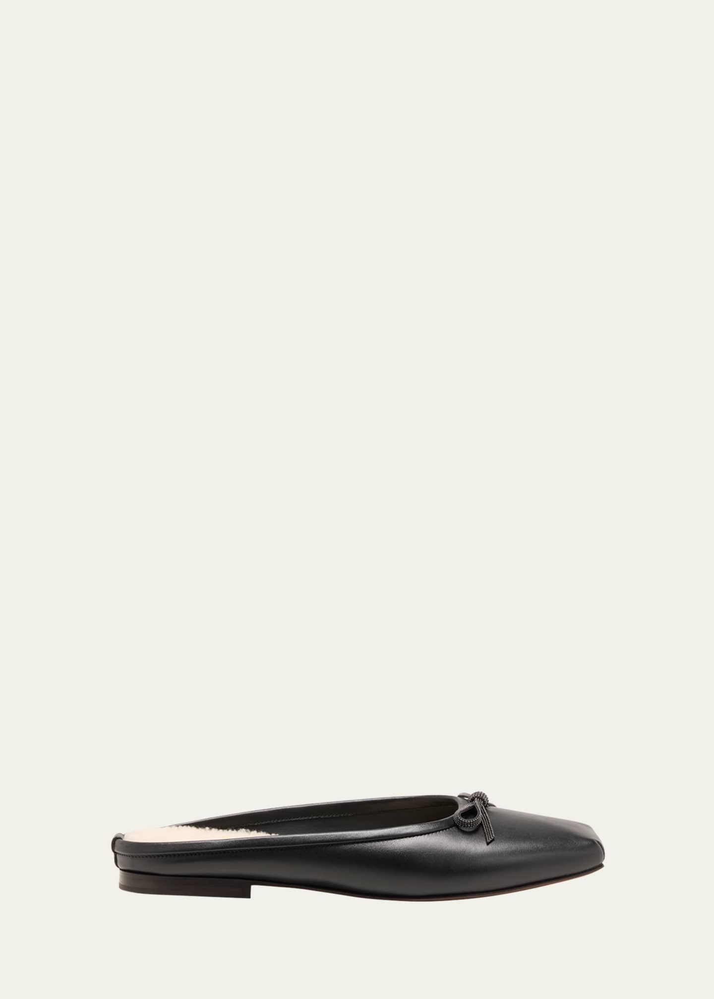Brunello Cucinelli Leather Shearling Bow Ballerina Mules Image 1 of 5