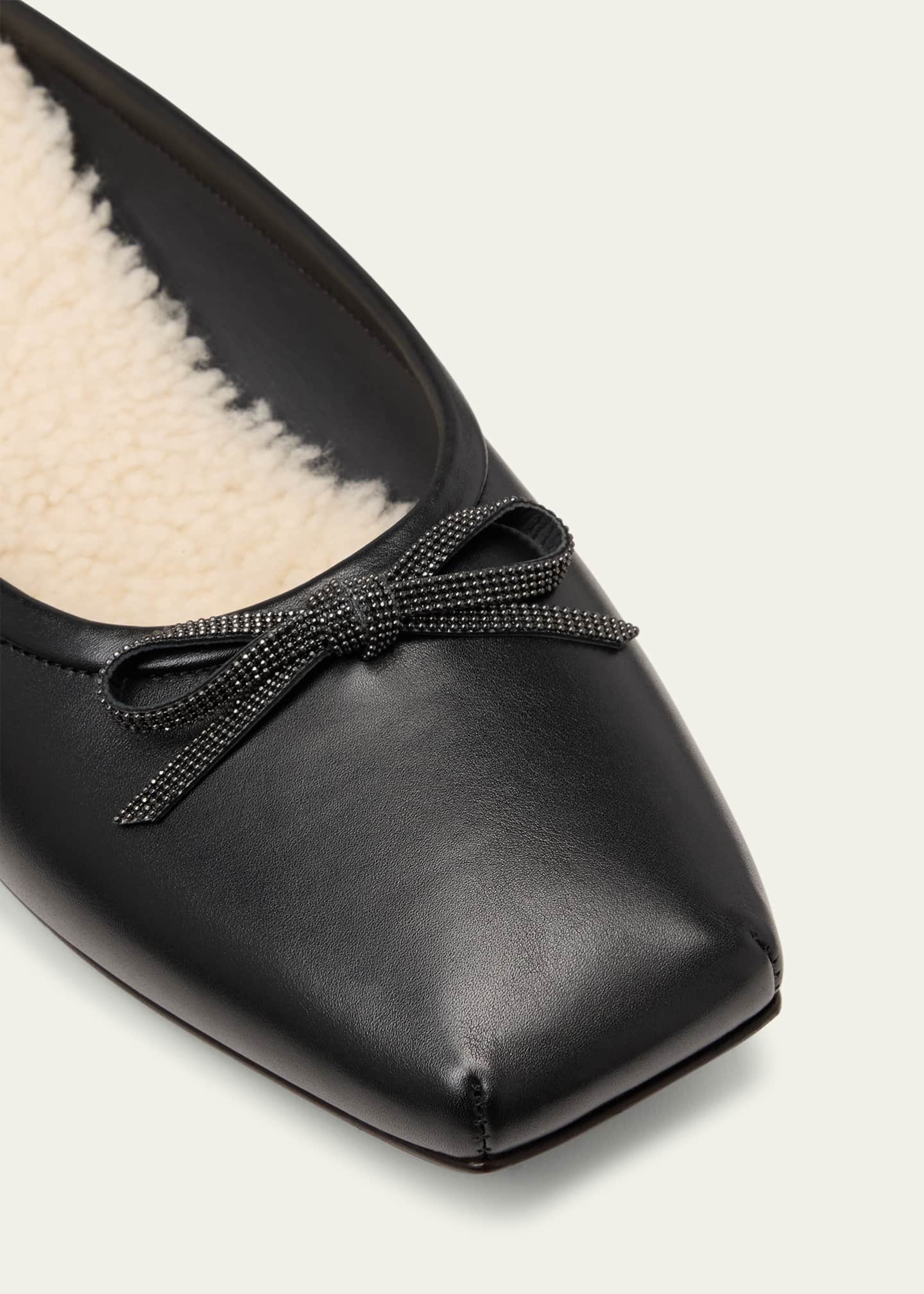 Brunello Cucinelli Leather Shearling Bow Ballerina Mules Image 5 of 5