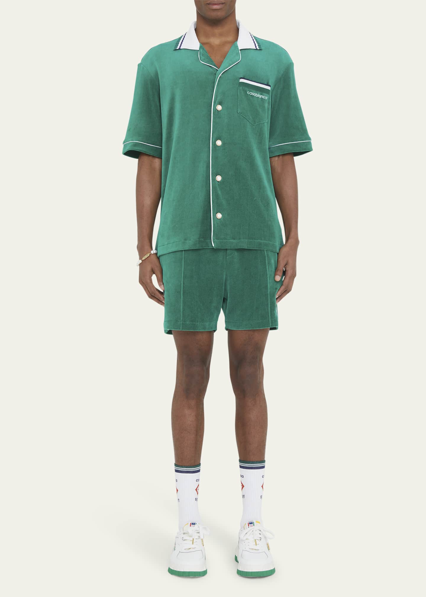 CASABLANCA Men's Pintuck Velour Shorts Image 2 of 5