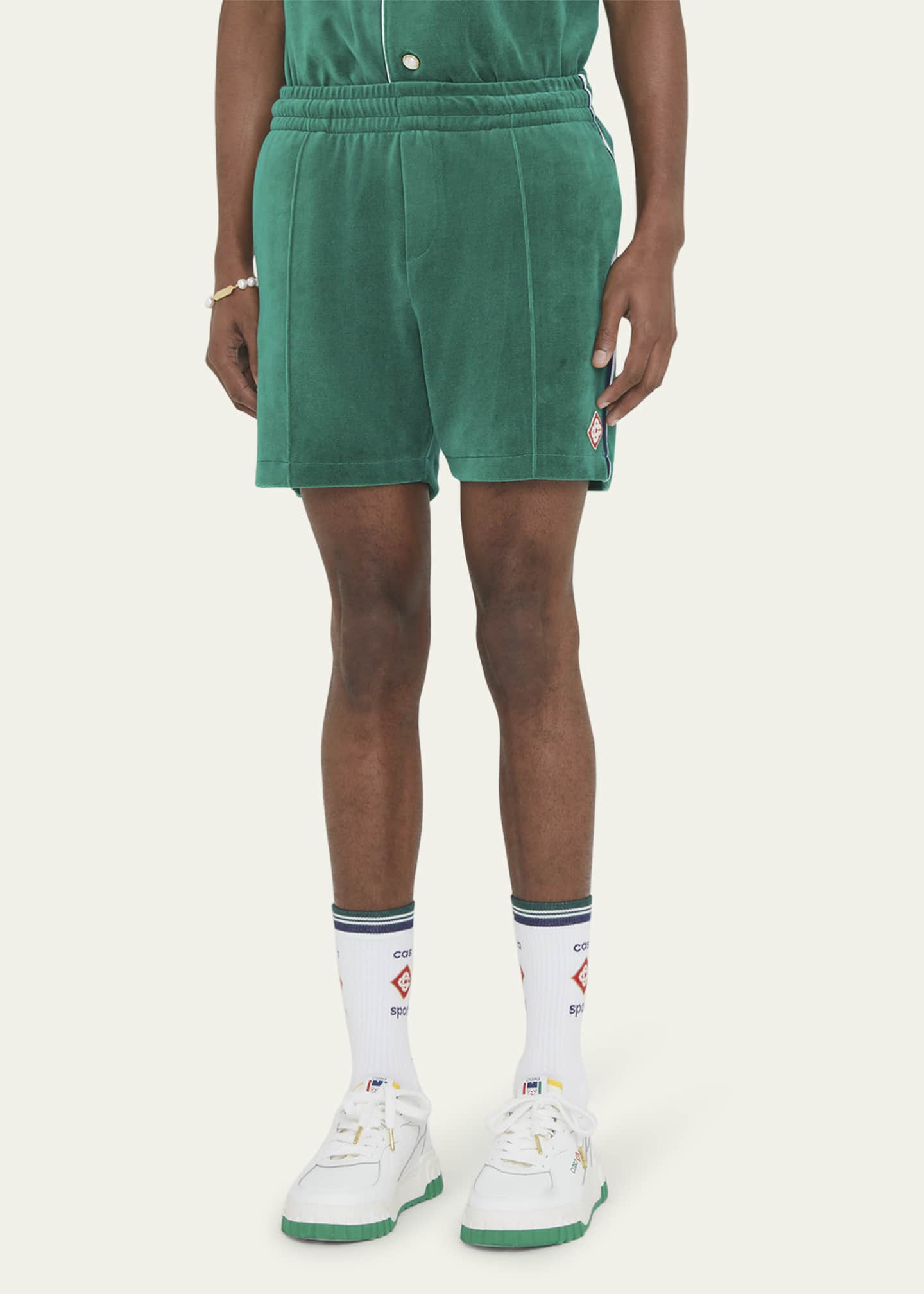CASABLANCA Men's Pintuck Velour Shorts Image 4 of 5