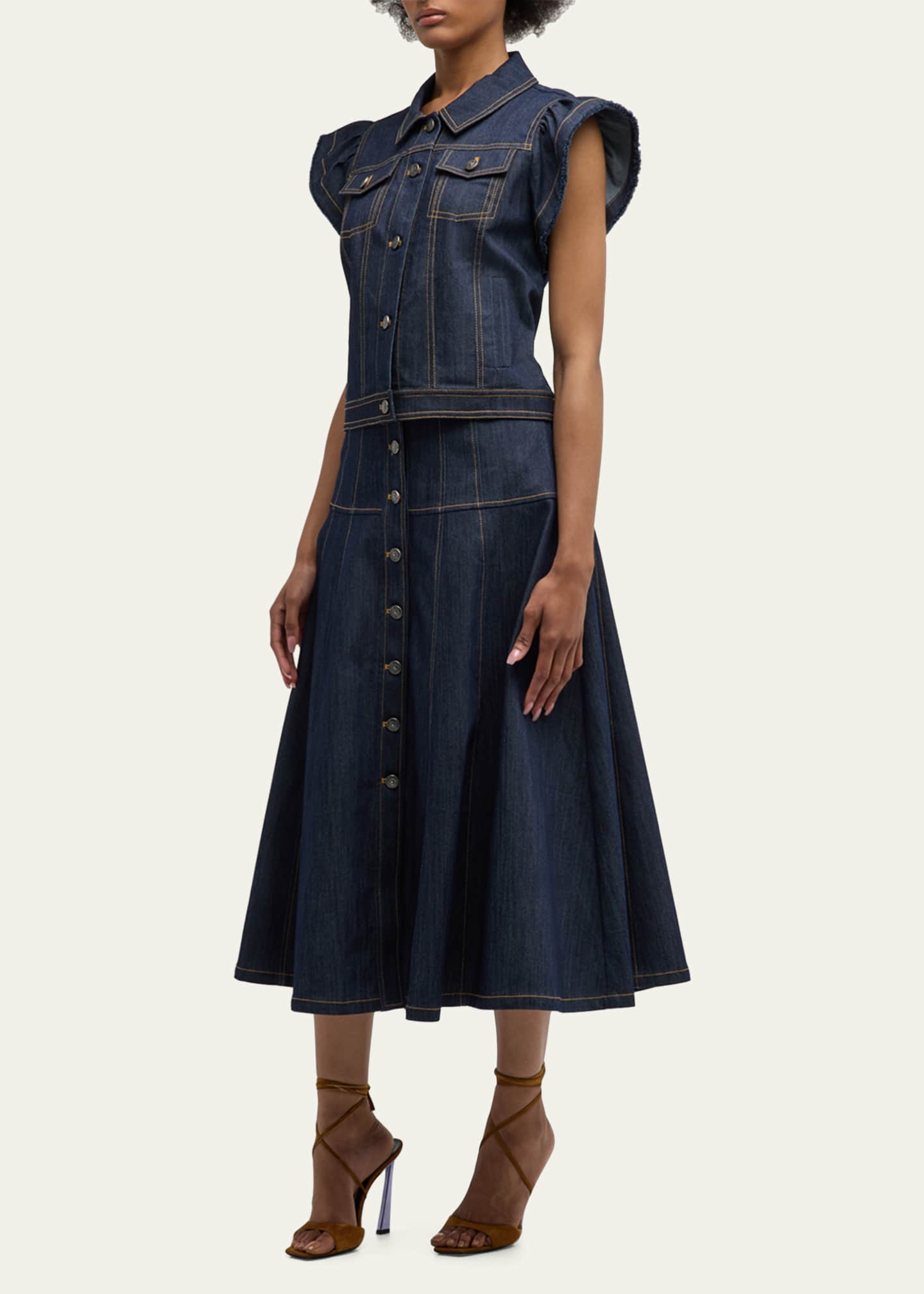 Cinq a Sept Veena Denim Midi Skirt Image 2 of 5