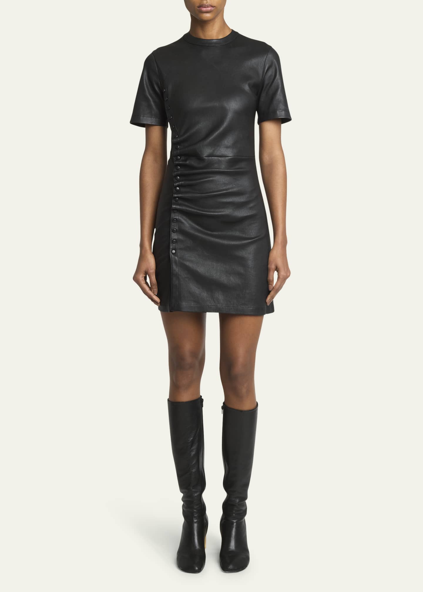 Rabanne Leather Side Snap Mini Dress Image 2 of 5