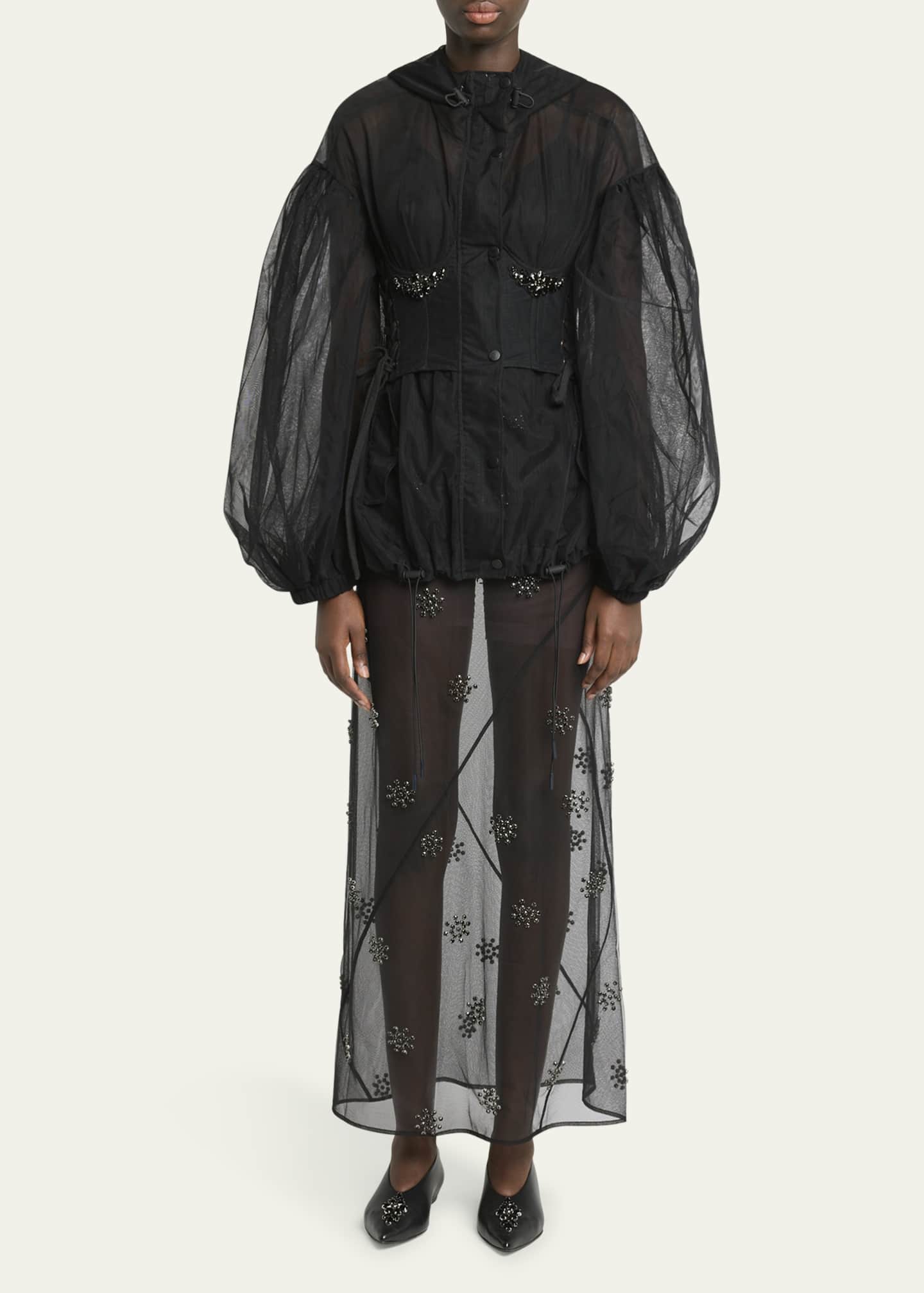 Simone Rocha Sheer Spiral Midi Skirt with Beaded Embellishments ...