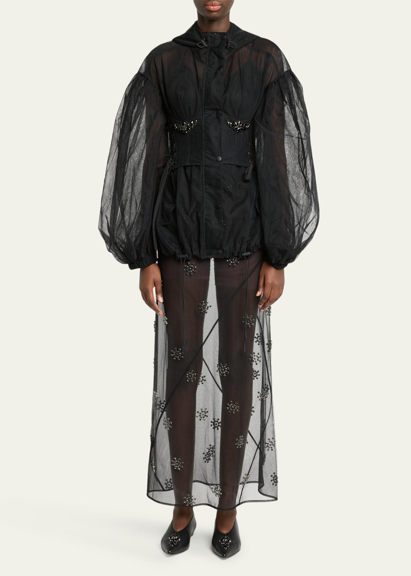 Simone Rocha Puff-Sleeve Parka Jacket with Embellished Corset Bodice ...