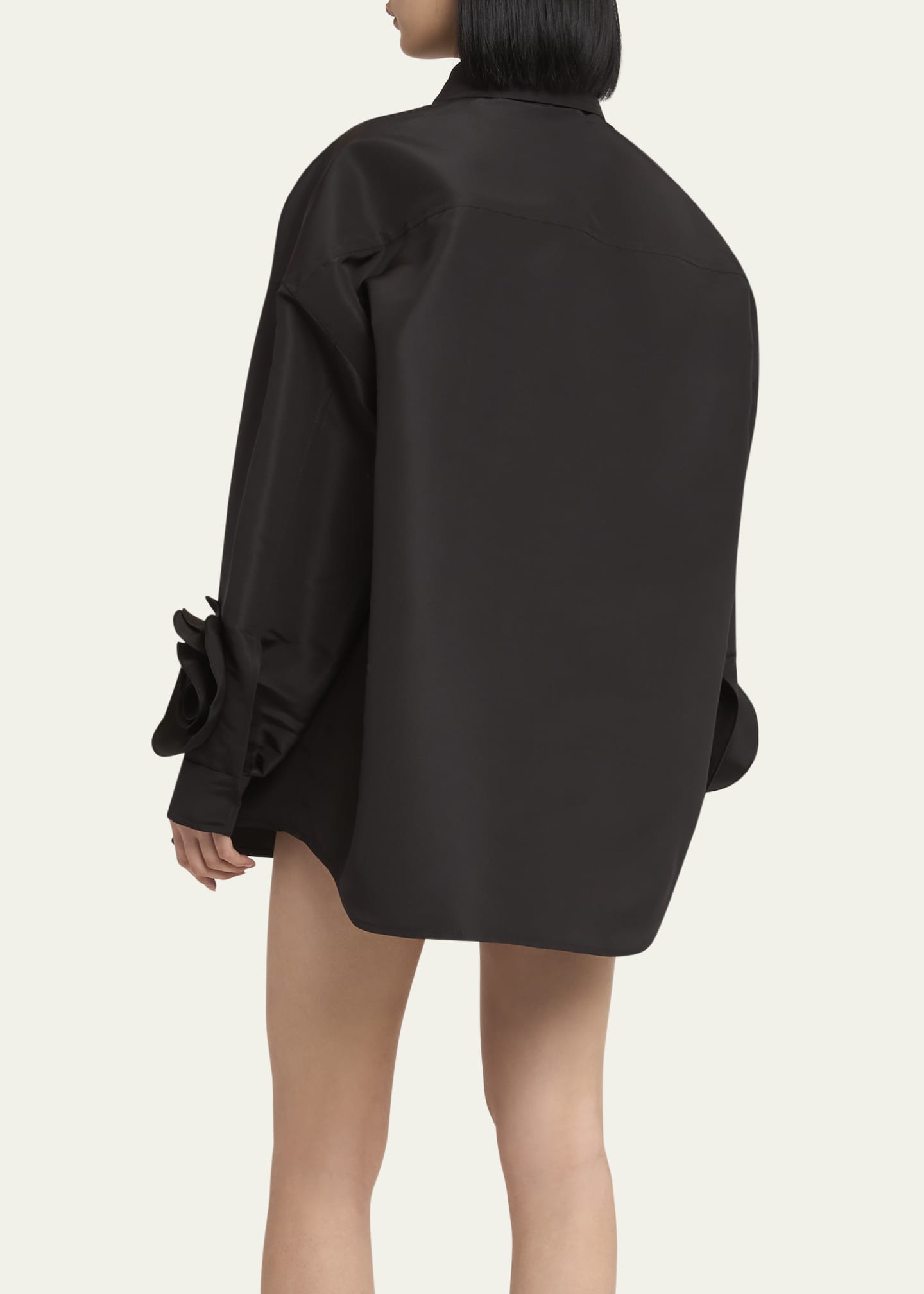 Valentino Garavani Rosette Sleeve Button Down Mini Shirt Dress