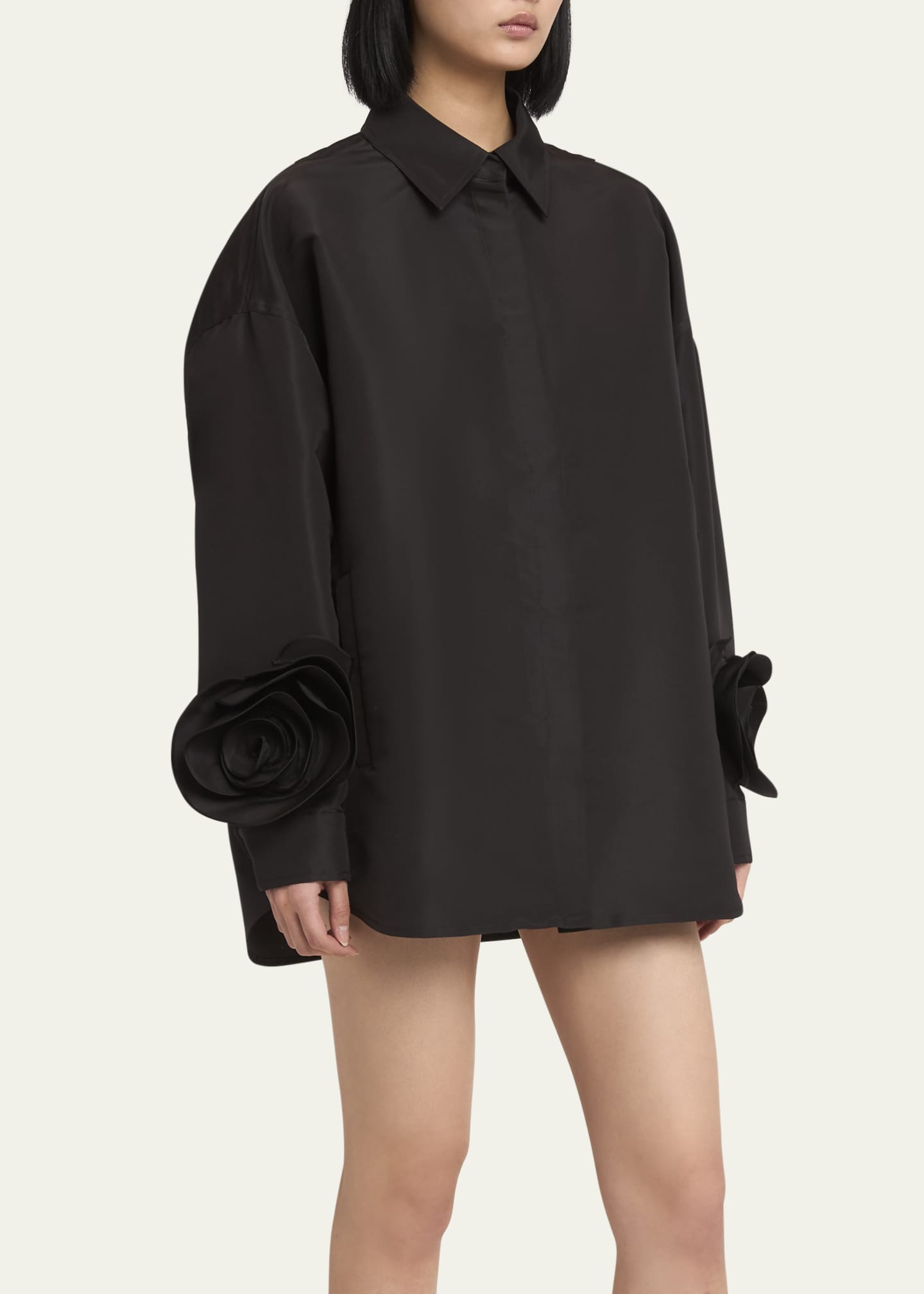 Valentino Garavani Rosette Sleeve Button Down Mini Shirt Dress