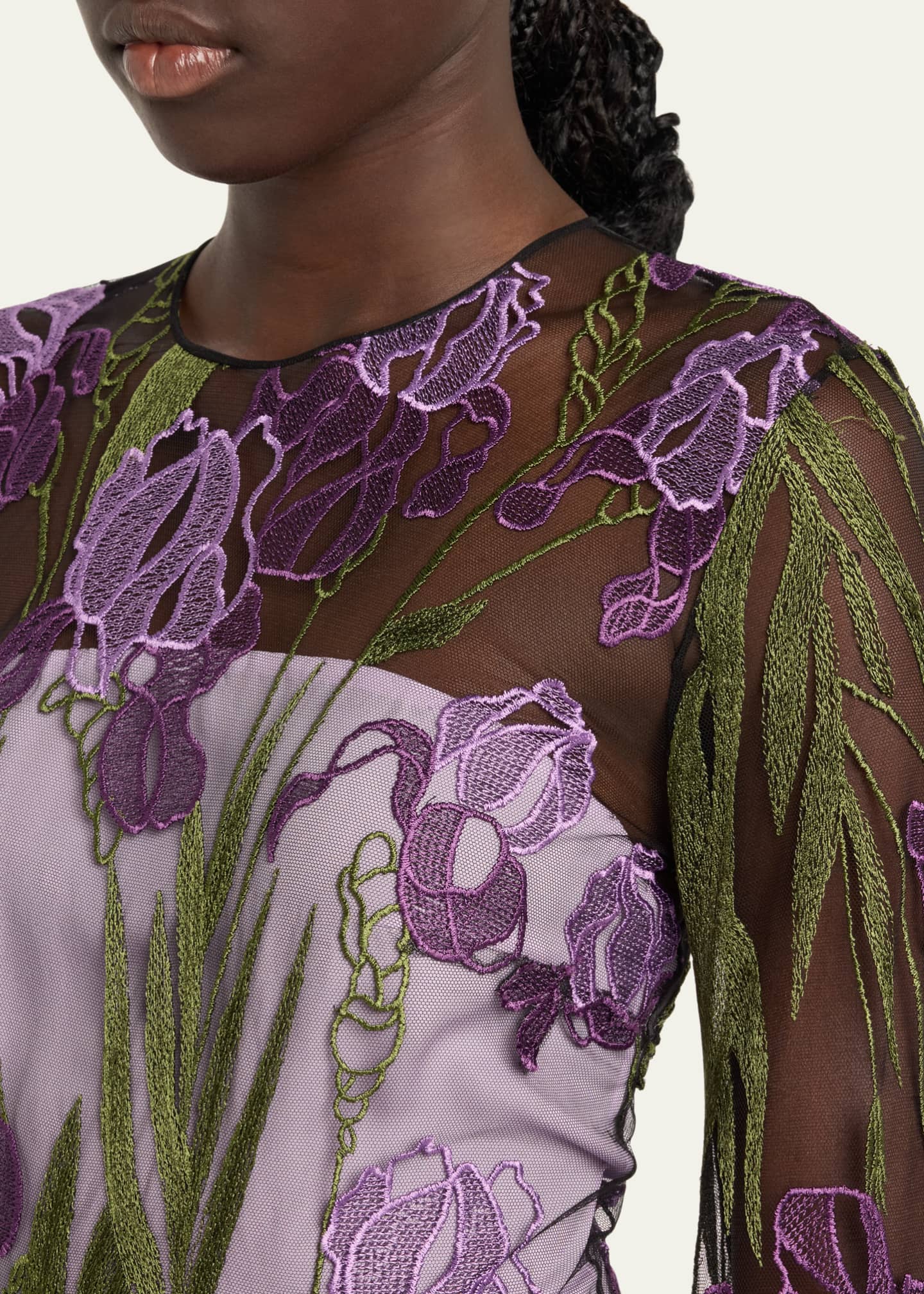 Naeem Khan Floral Lace Embroidered Gown with Cascading Sleeves Image 5 of 5