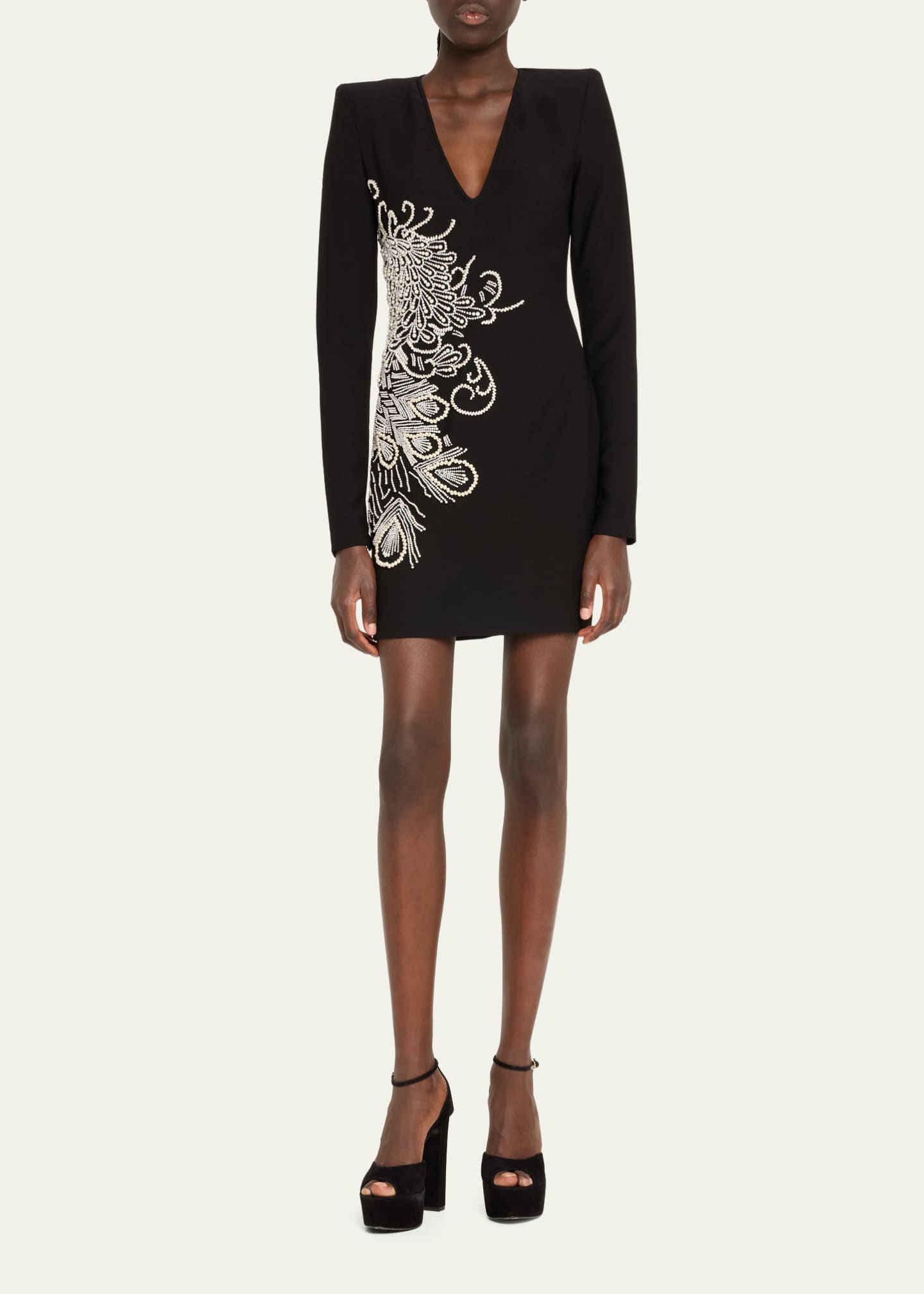 Naeem Khan Embellished Mini Dress with Shoulder Pads Image 2 of 5