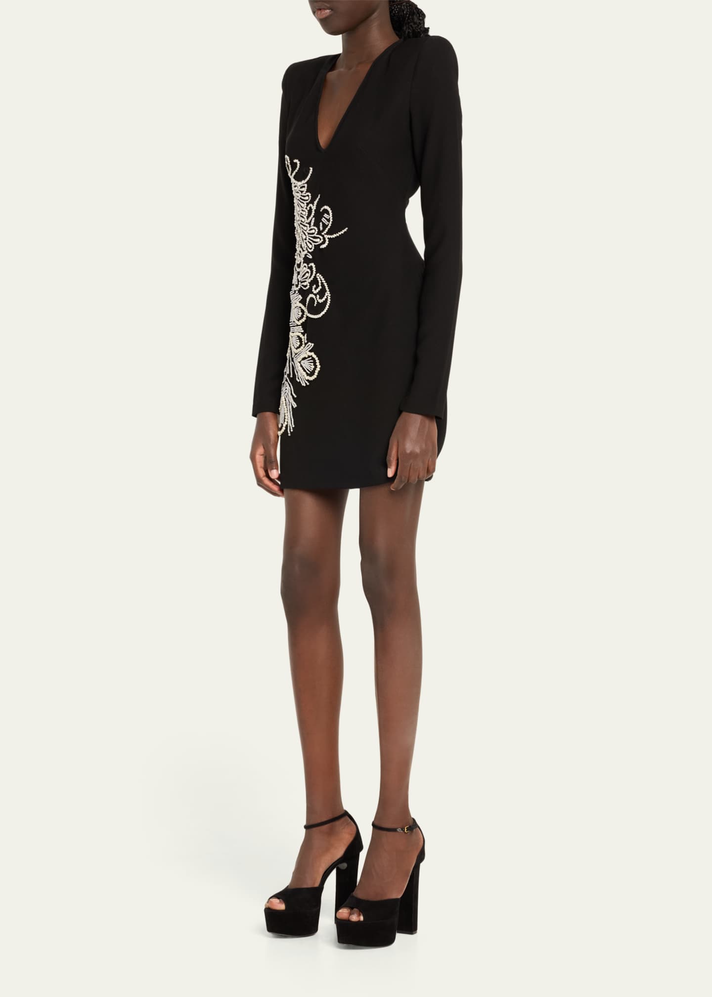Naeem Khan Embellished Mini Dress with Shoulder Pads Image 4 of 5