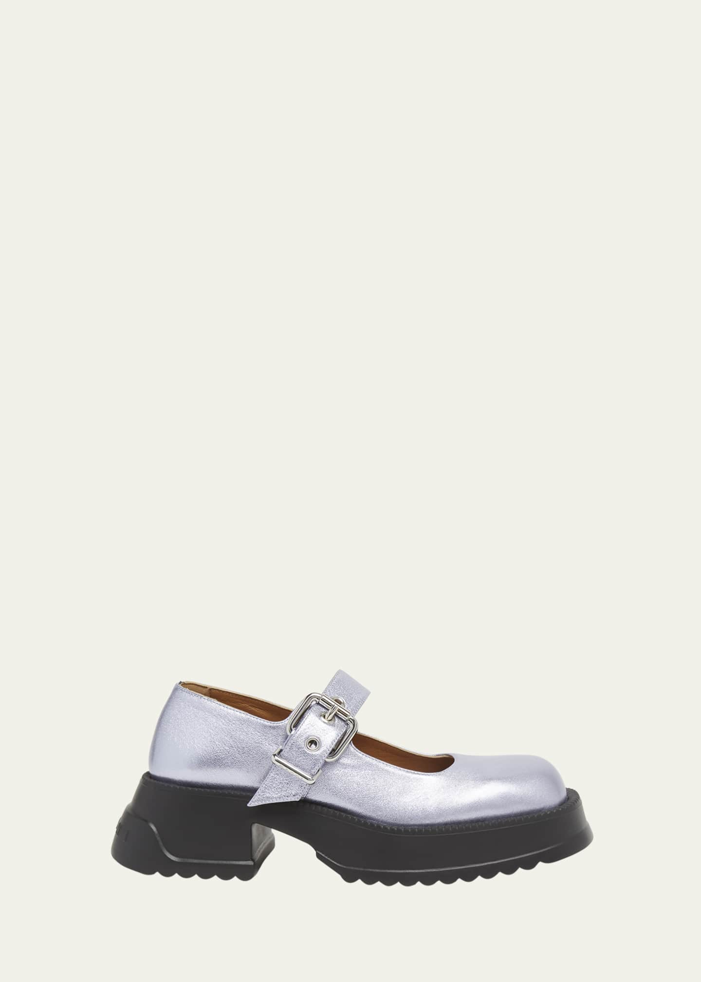 Marni Metallic Leather Mary Jane Loafers Image 1 of 4