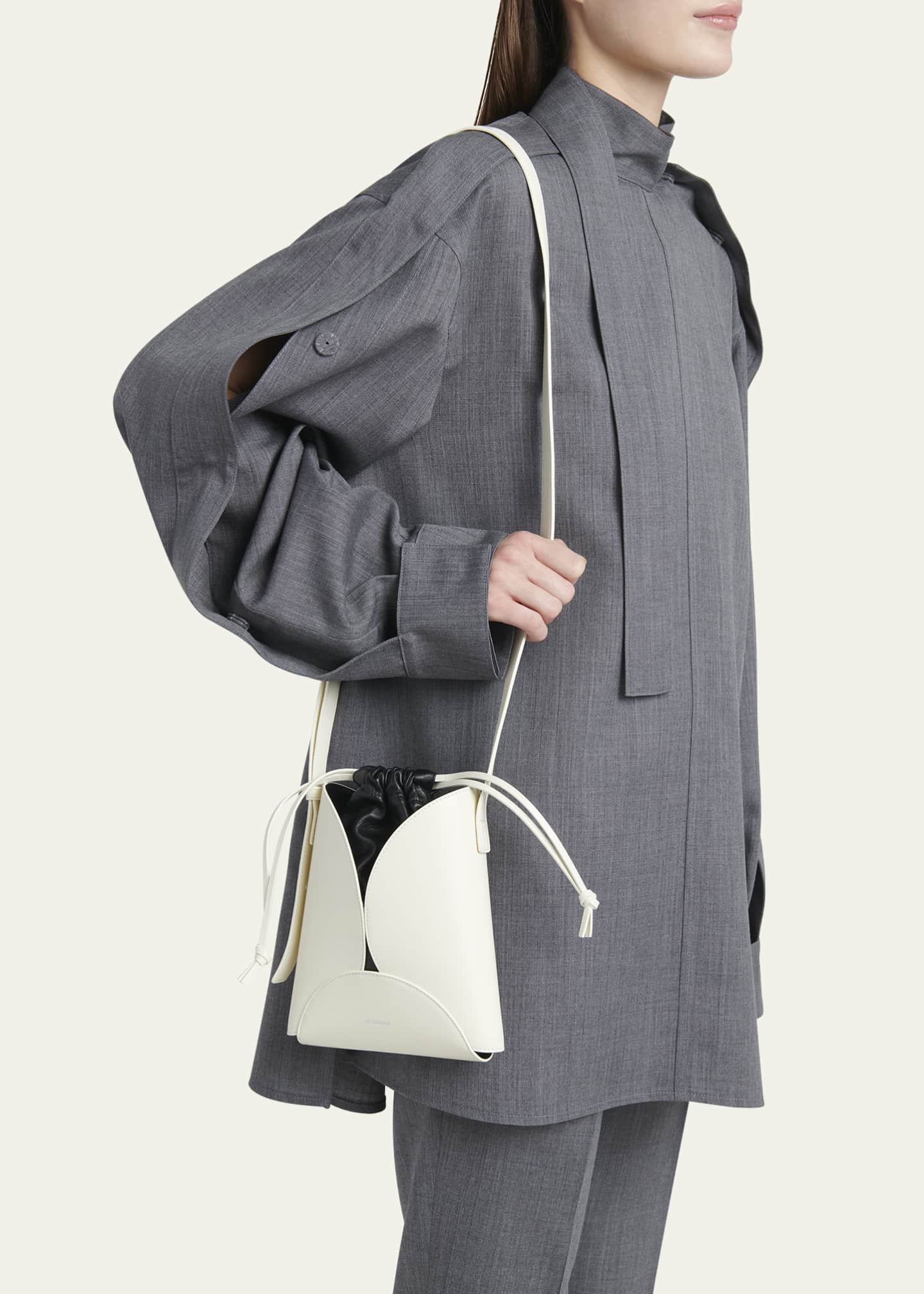 Jil Sander Ellipse Drawstring Calfskin Crossbody Bag