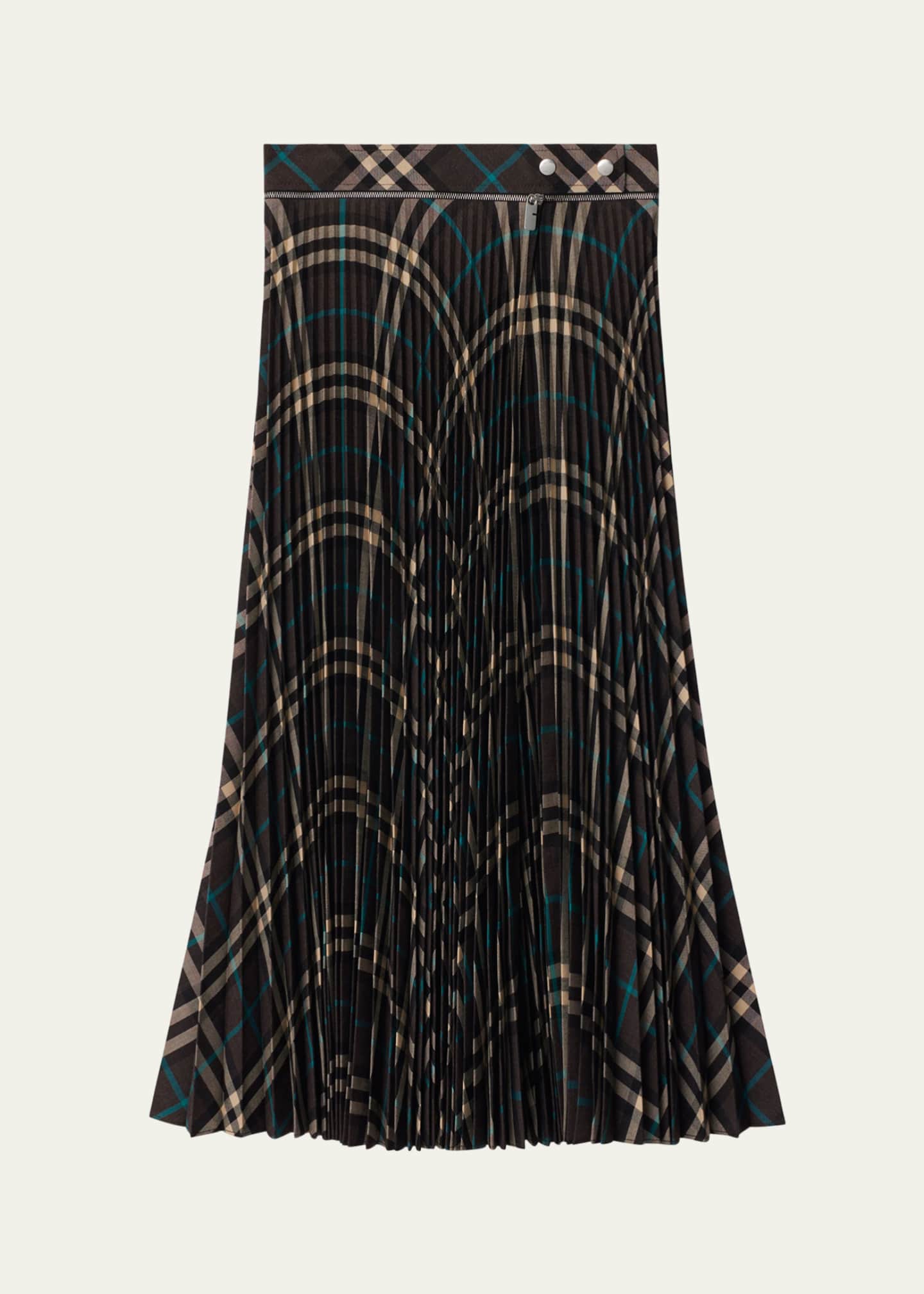 Burberry Pleated Check Midi Skirt with Slit