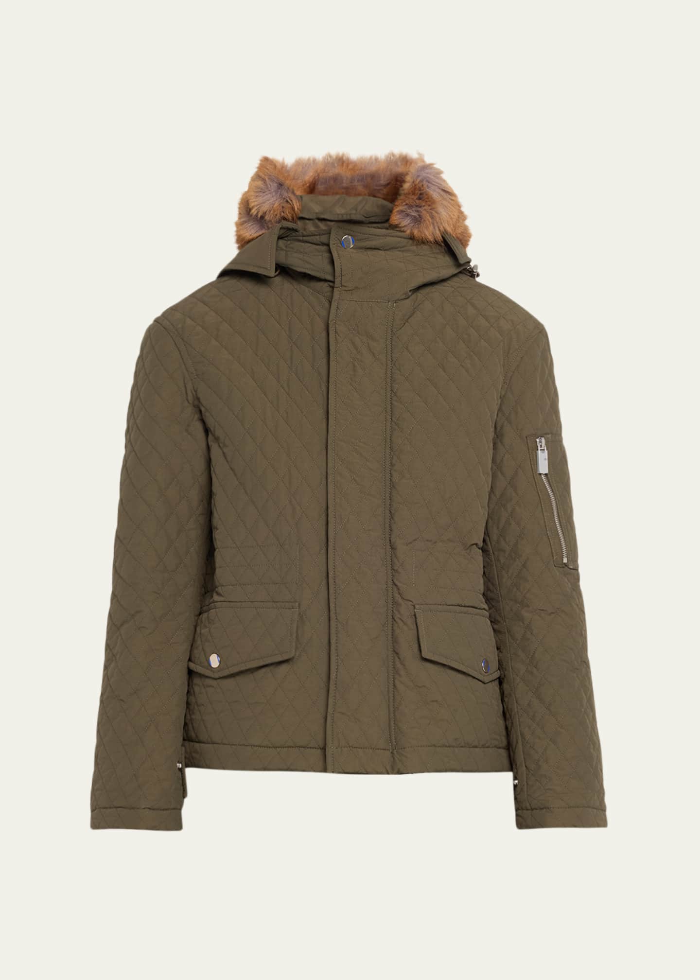 Burberry Short Quilted Jacket with Faux Fur Hood