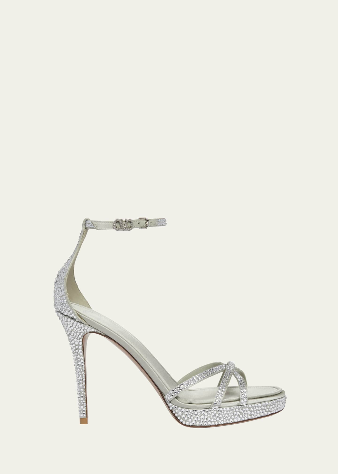 Valentino Garavani Crystal Glam Ankle-Strap Glam Sandals Image 1 of 5