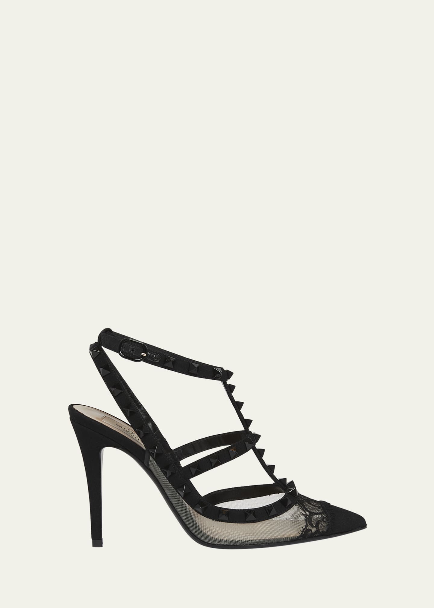 Valentino Rockstud Lace T Strap Pumps Nero
