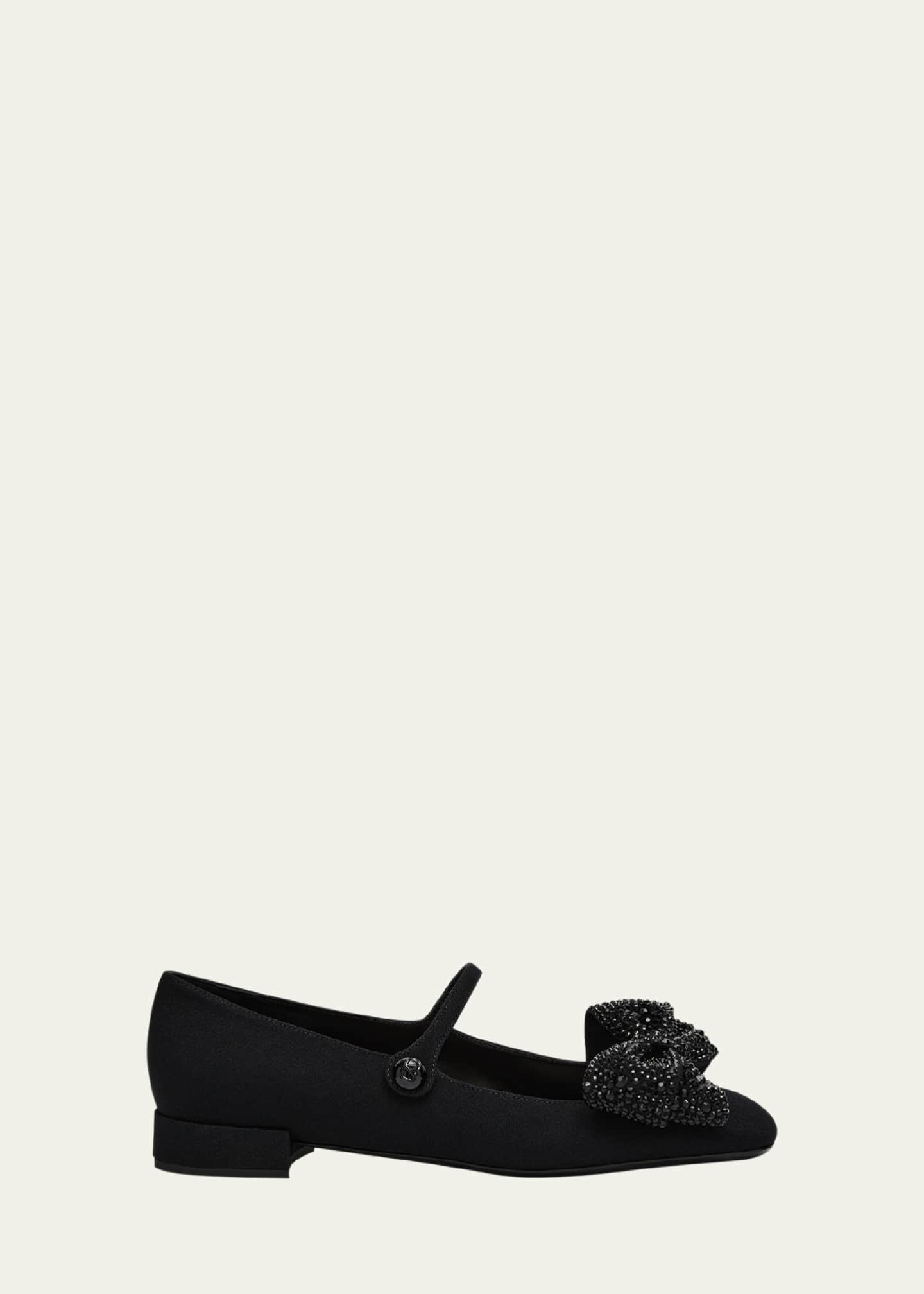 Valentino Garavani Crystal Bow Mary Jane Ballerina Flats