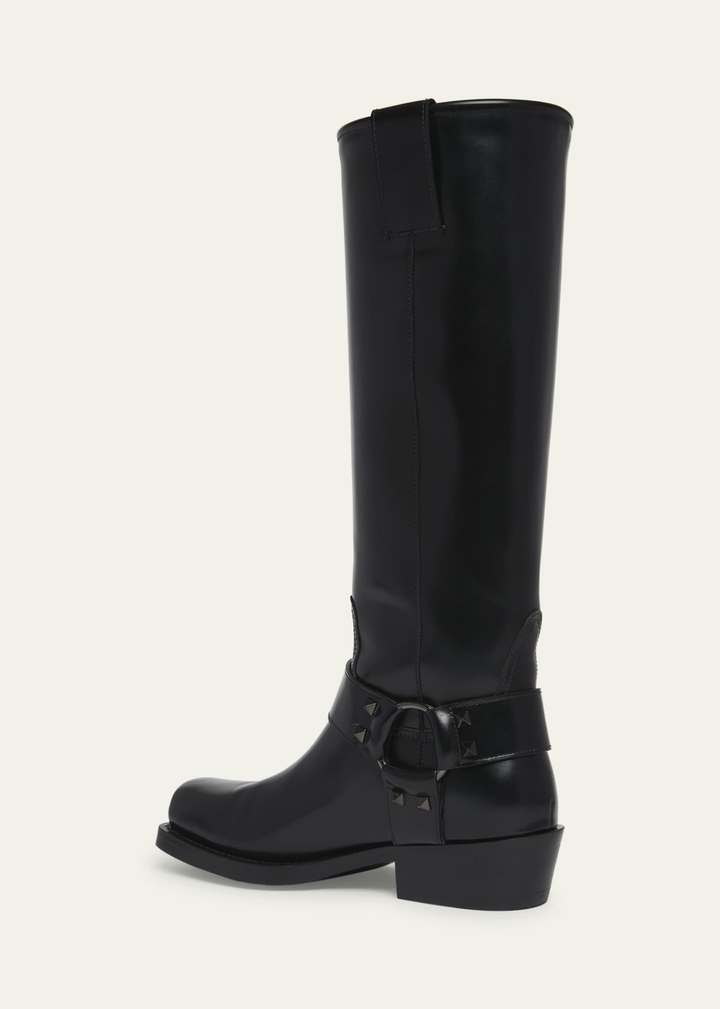 Valentino Garavani Black Leather Biker Rockstud Boots