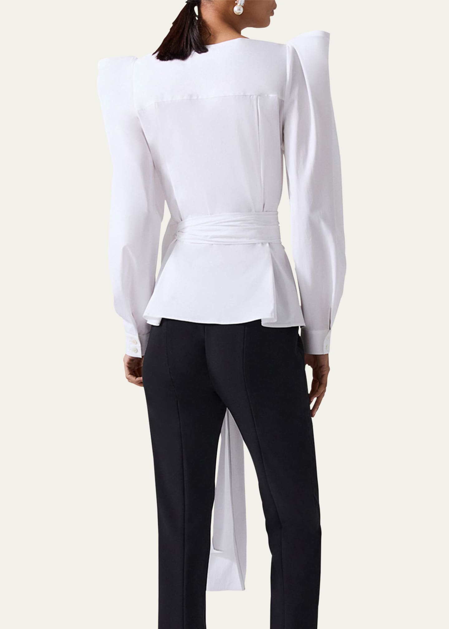 Carolina Herrera Puff Sleeve Wrap Top with Self Belt Image 3 of 4