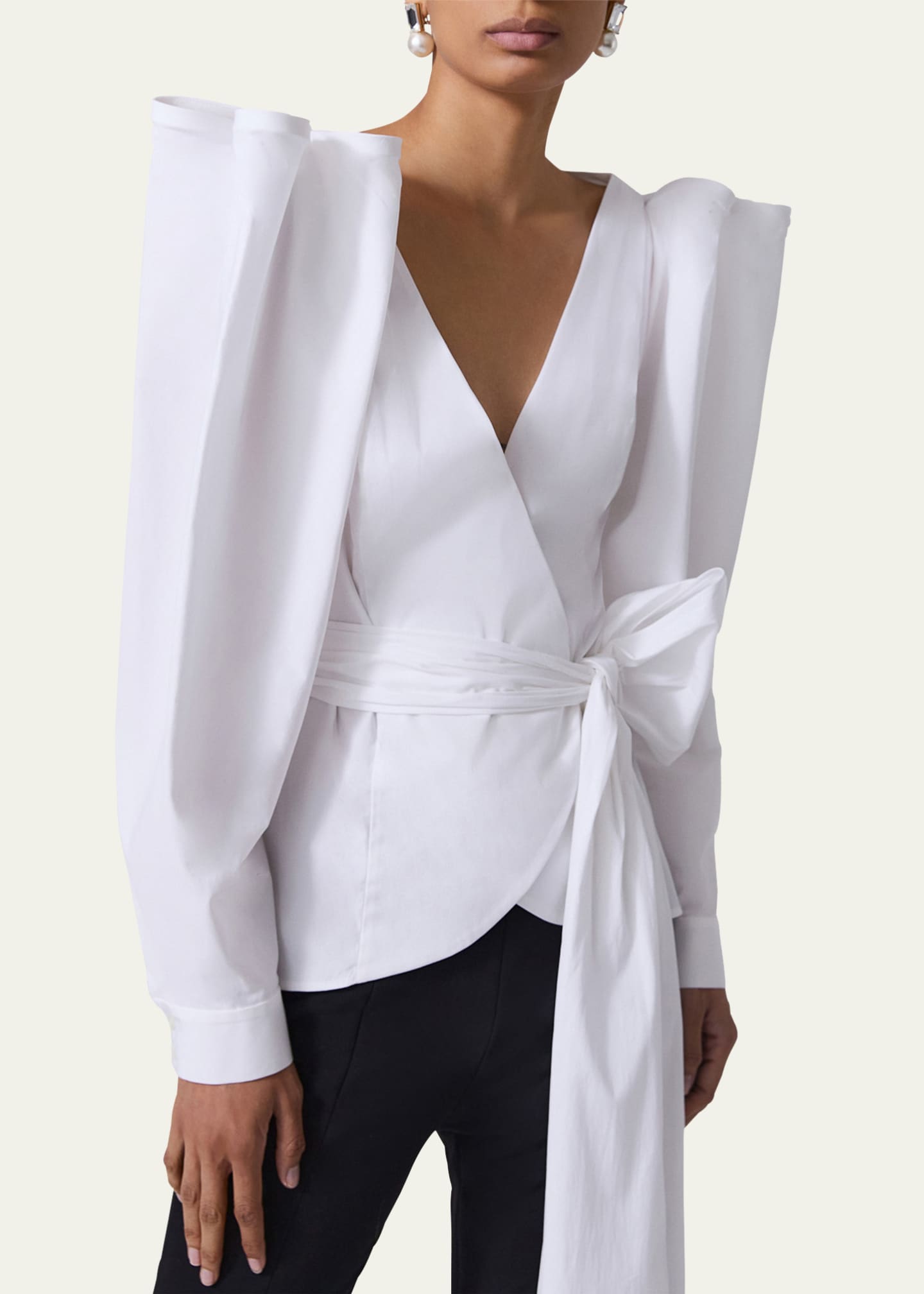 Carolina Herrera Puff Sleeve Wrap Top with Self Belt Image 4 of 4