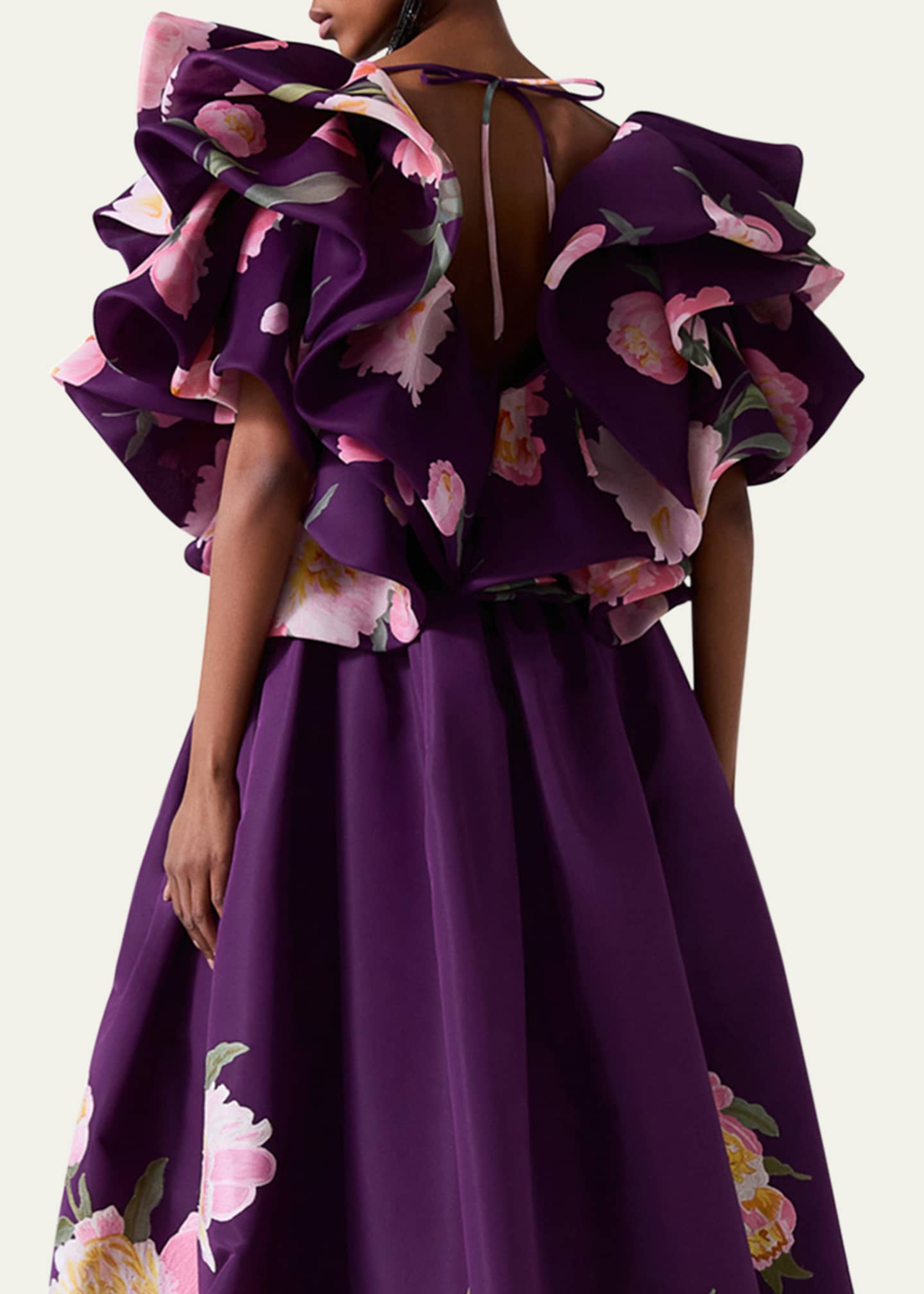 Carolina Herrera Floral V-Neck Folded Ruffle Crop Top - Bergdorf Goodman