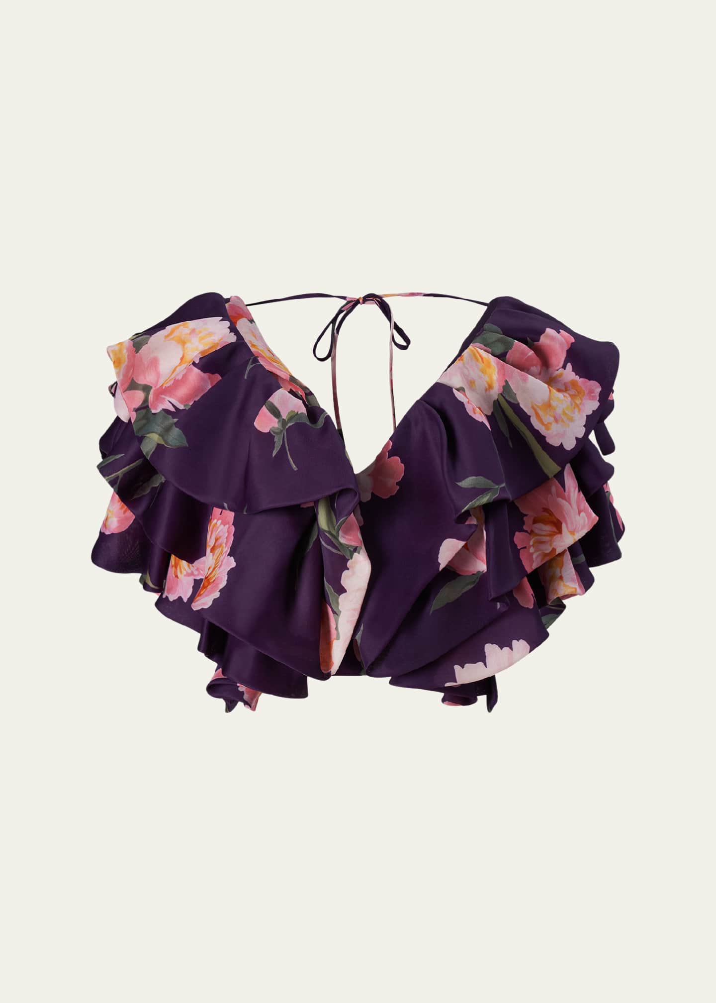 Carolina Herrera Floral V-Neck Folded Ruffle Crop Top - Bergdorf Goodman