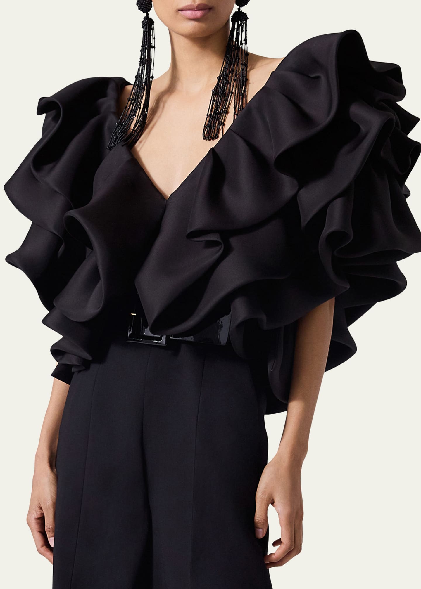 Carolina Herrera Crop Folded Ruffle Silk Top Image 4 of 4
