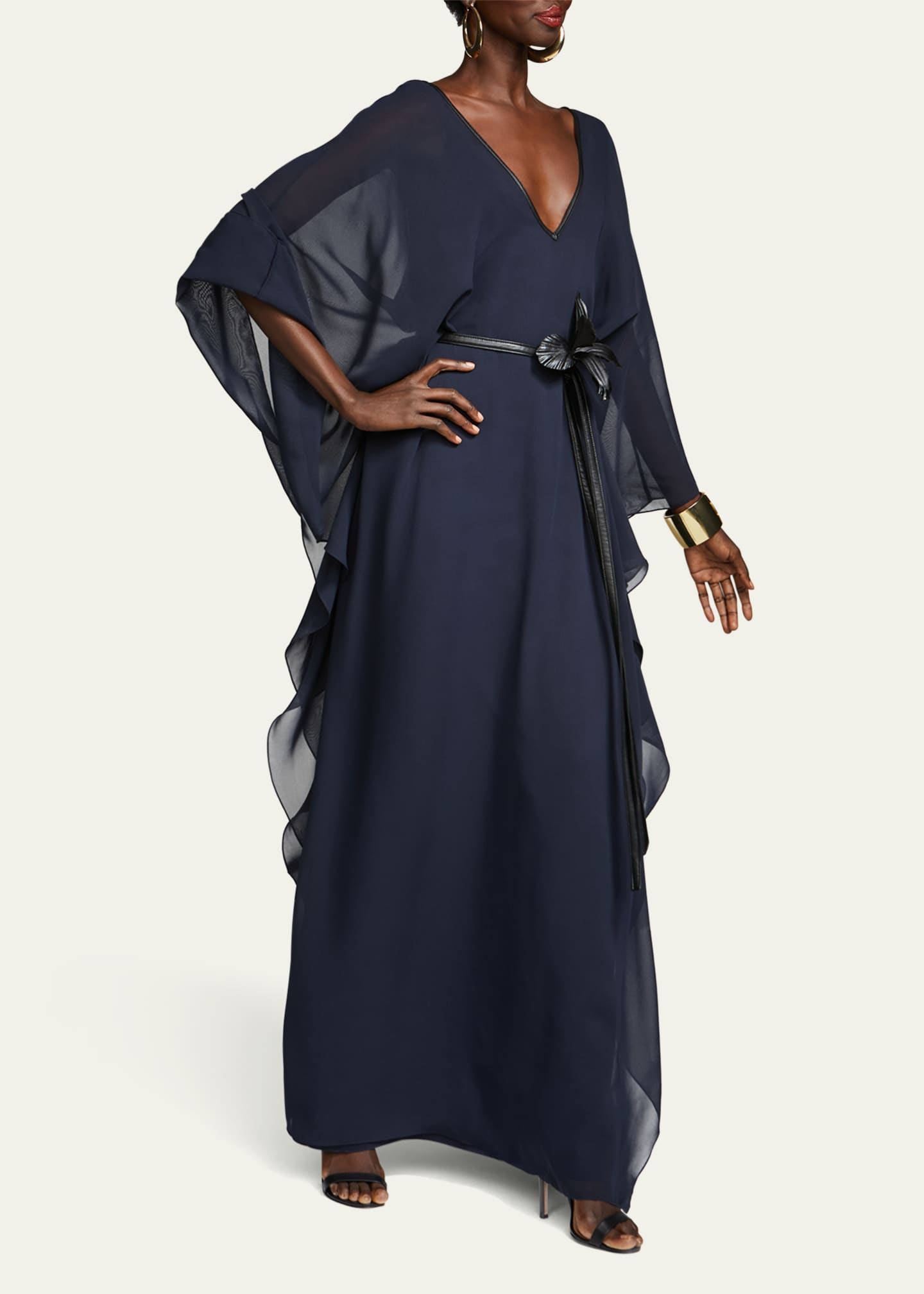 Halston May Belted Chiffon Caftan Gown Image 3 of 3