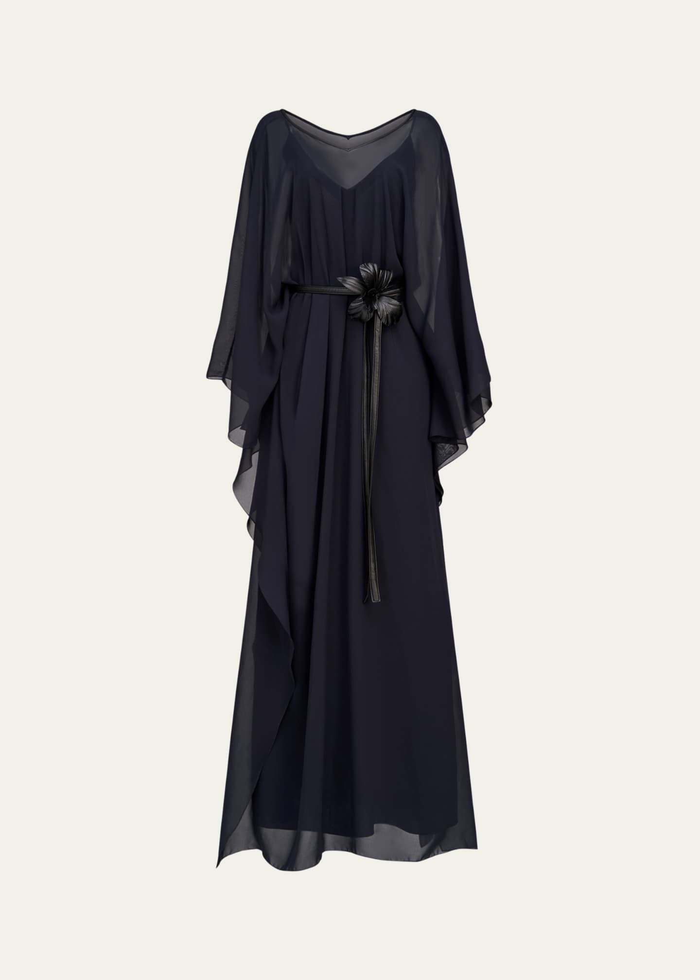 Halston May Belted Chiffon Caftan Gown Image 1 of 3