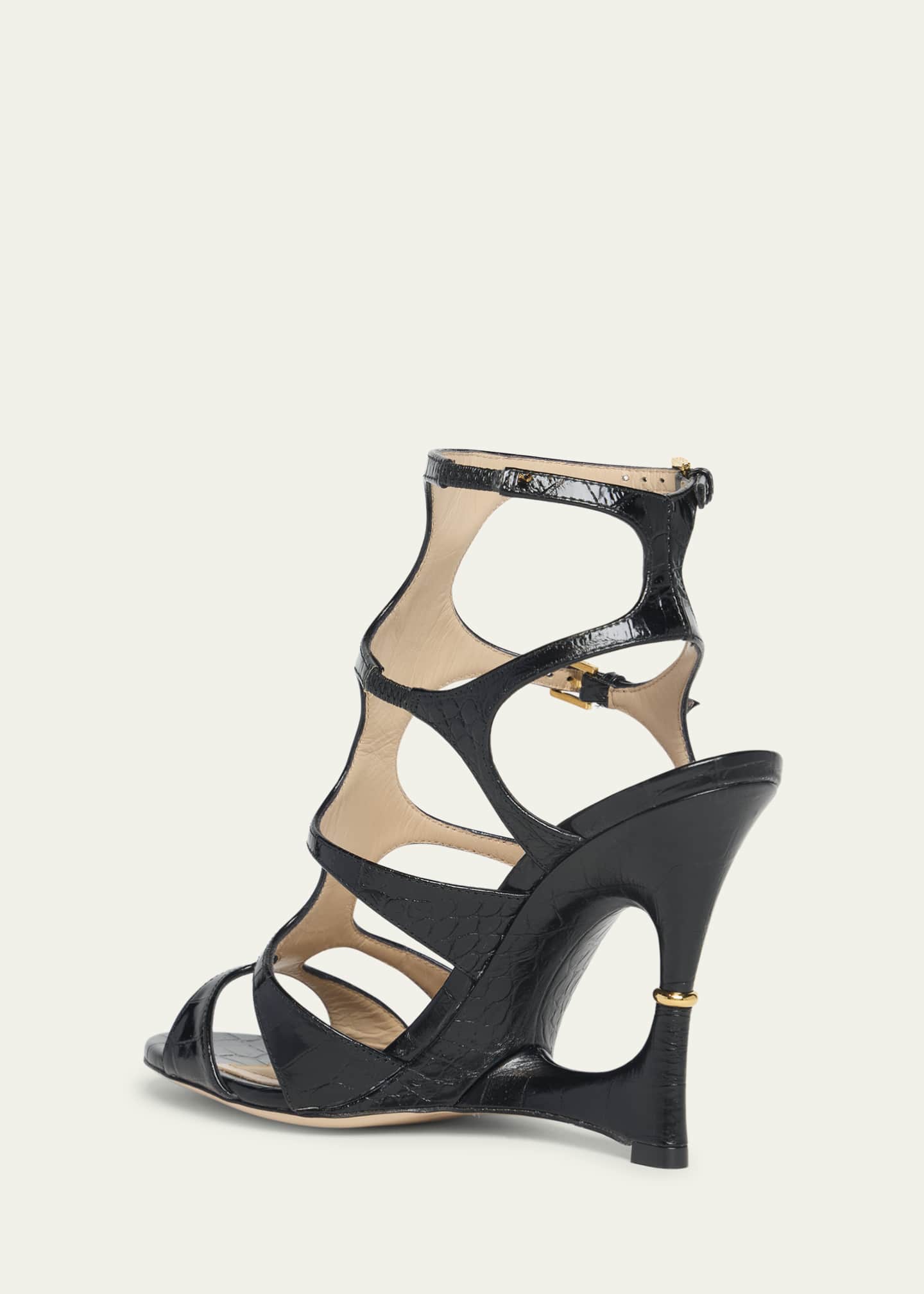 TOM FORD Crocodile-Embossed Caged Wedge Sandals Image 4 of 5