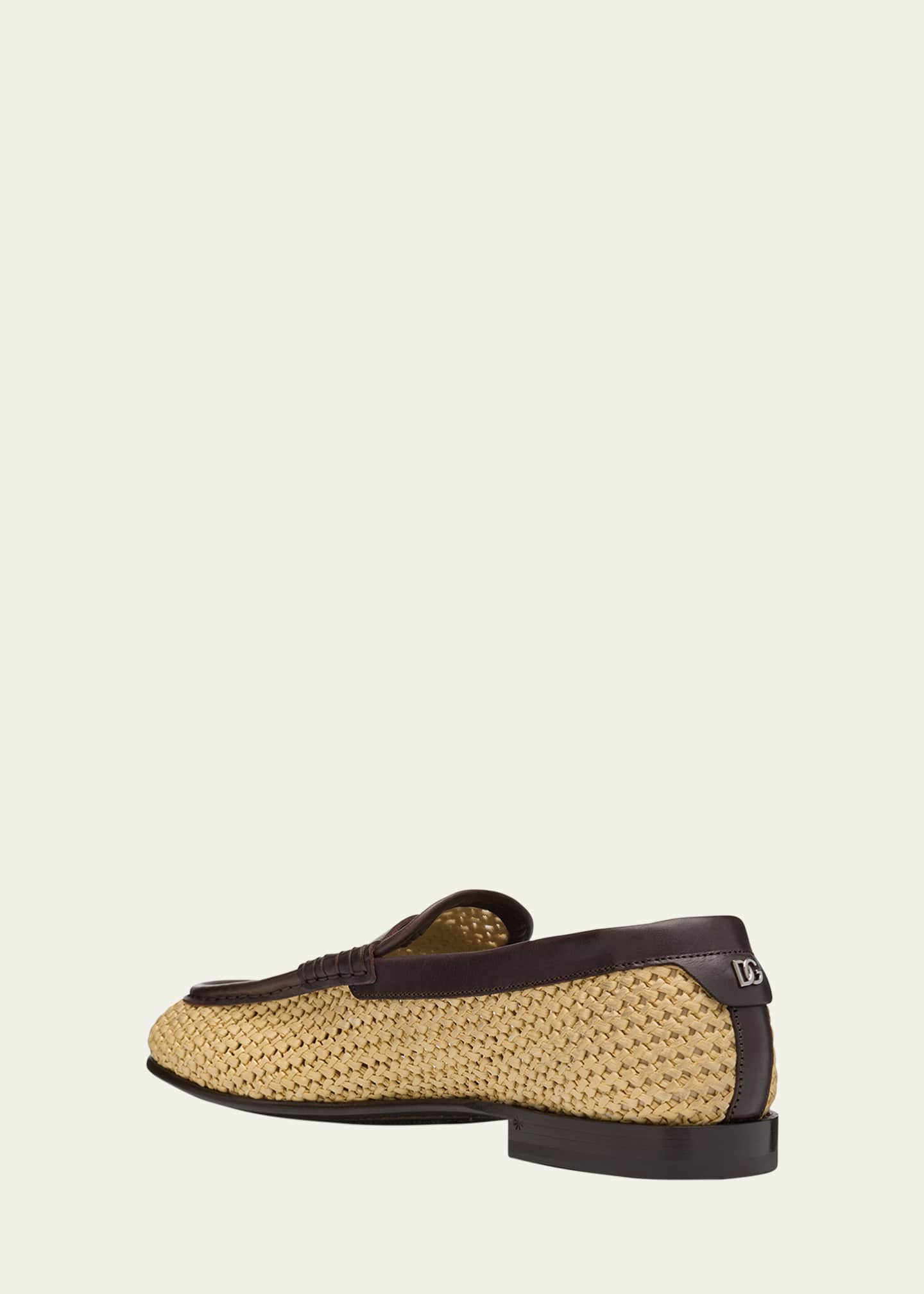 Dolce&Gabbana Men's City Blanco Woven Raffia Penny Loafers Image 4 of 5