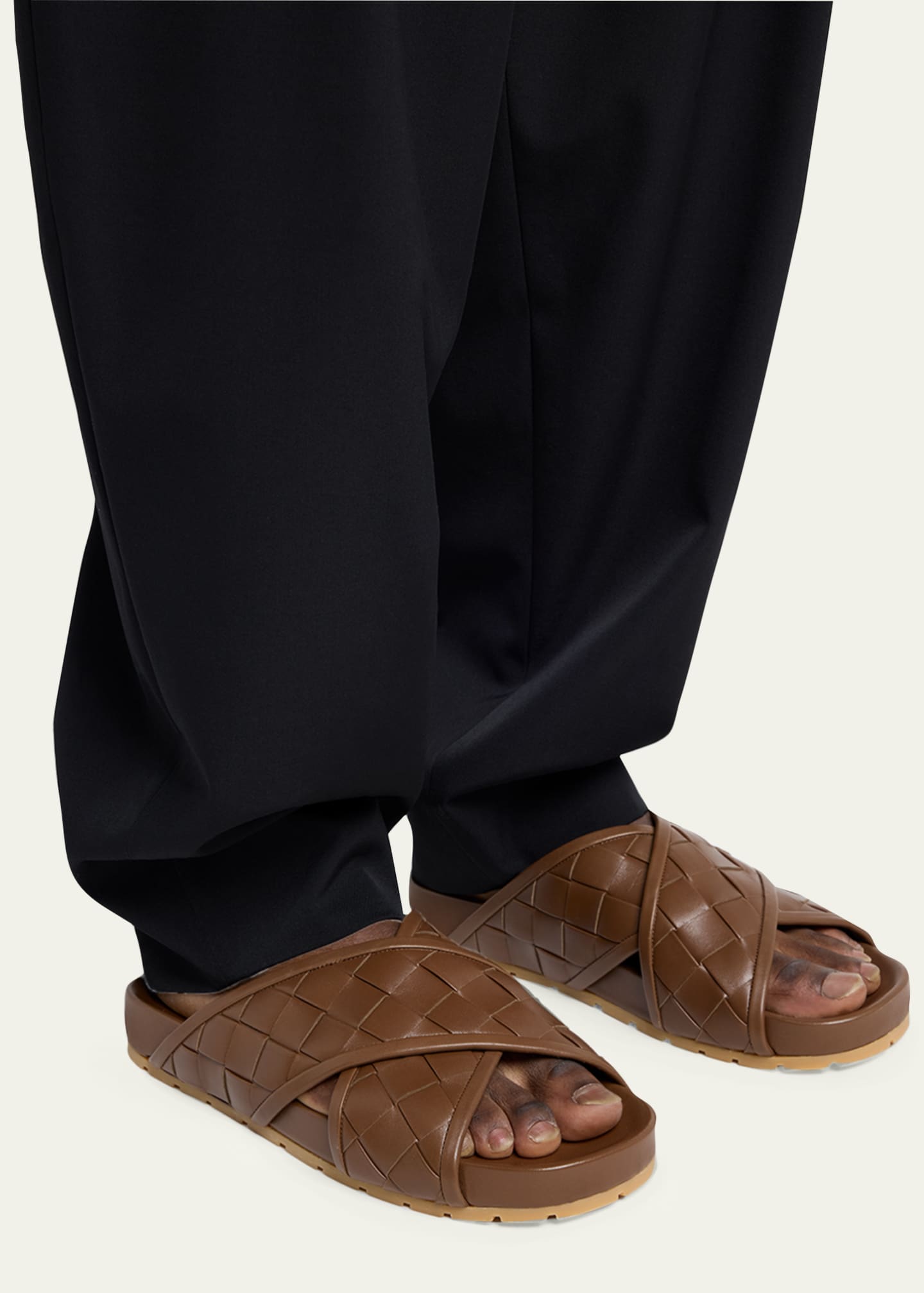 Bottega Veneta Men's Tarik Intrecciato Leather Crisscross Sandals