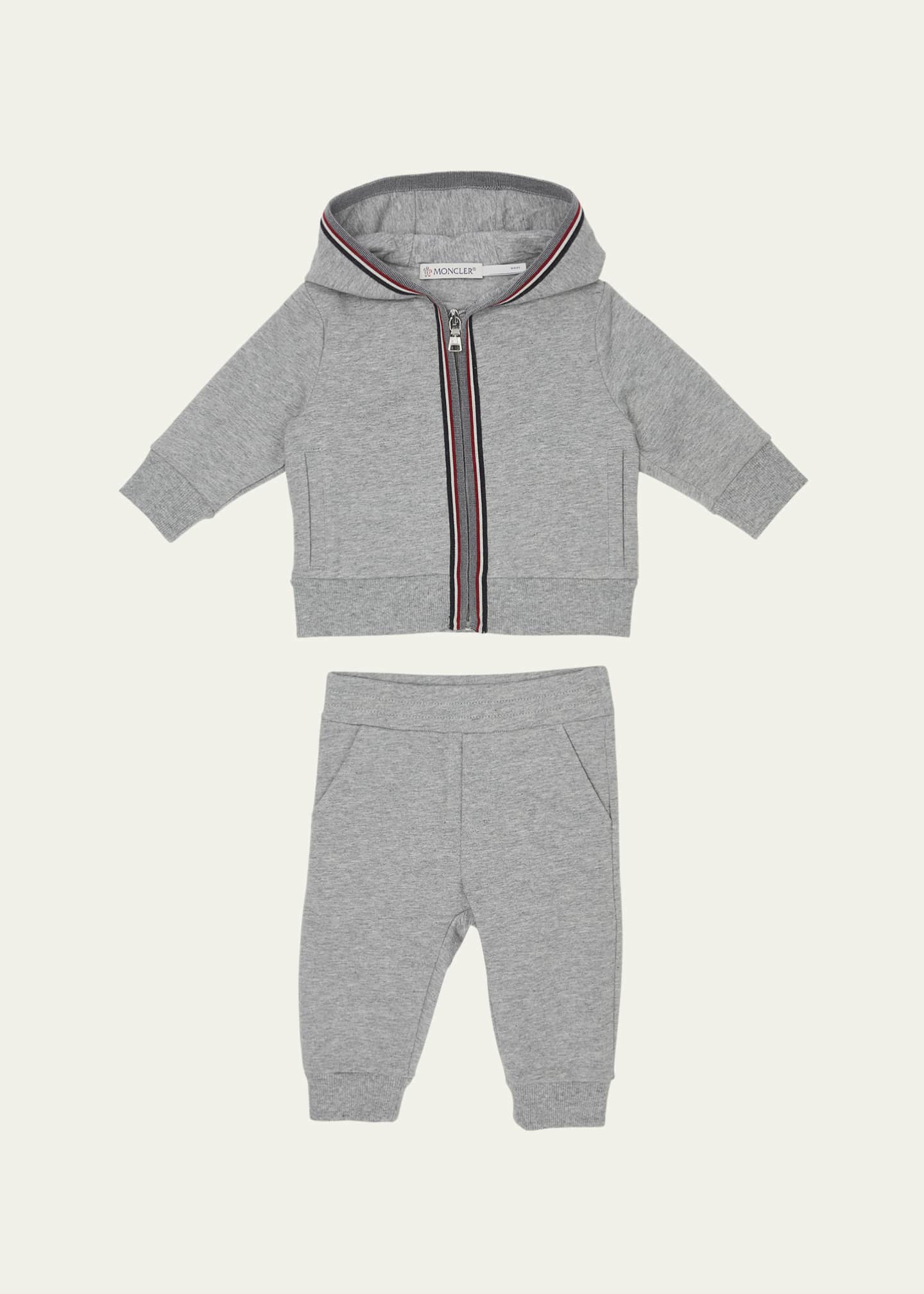 Moncler Boy's Two-Piece Tri-Stripe Hoodie & Sweatpants Set, Size 6M-3 Image 1 of 3