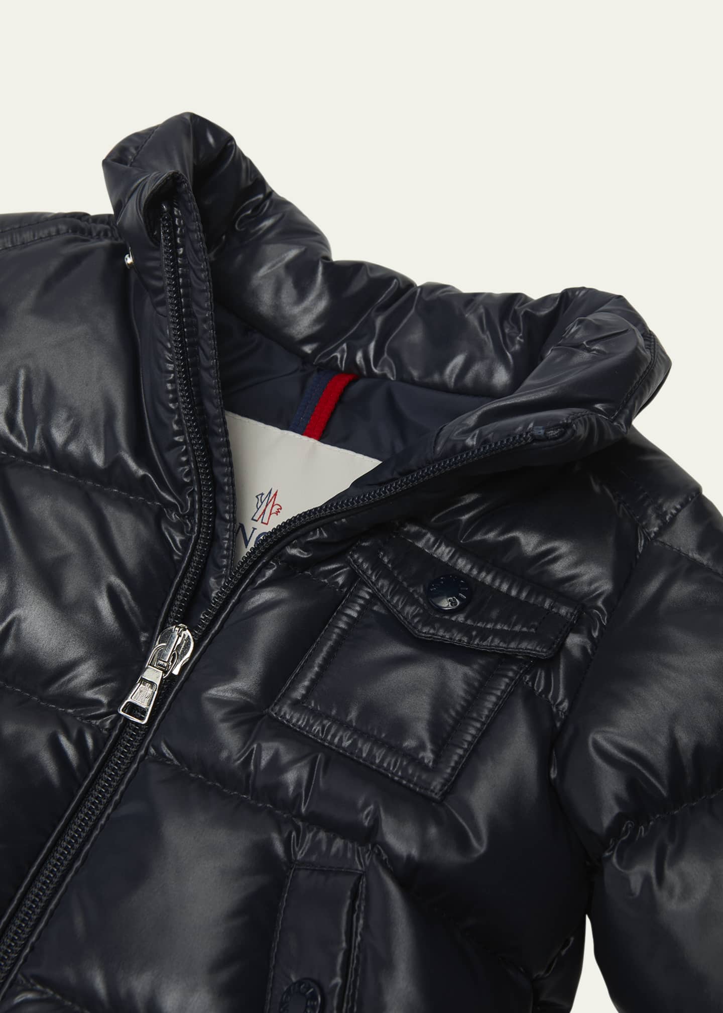 Moncler Kid's Shiny Puffer Jacket W/ Faux Fur Trim, Size 6M-3 Image 3 of 3