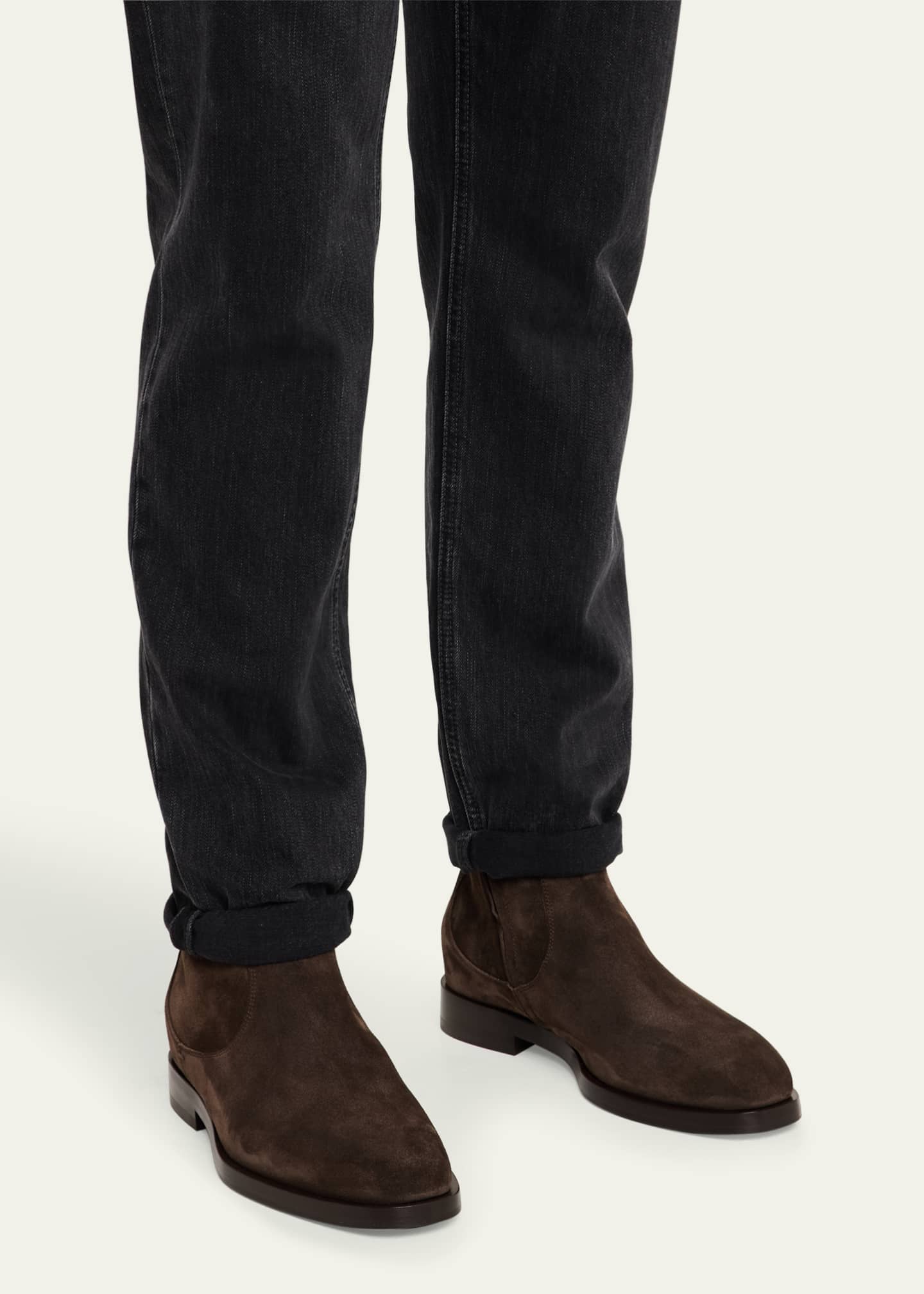 Brunello Cucinelli Men's Suede Side-Zip Ankle Boots Image 2 of 6