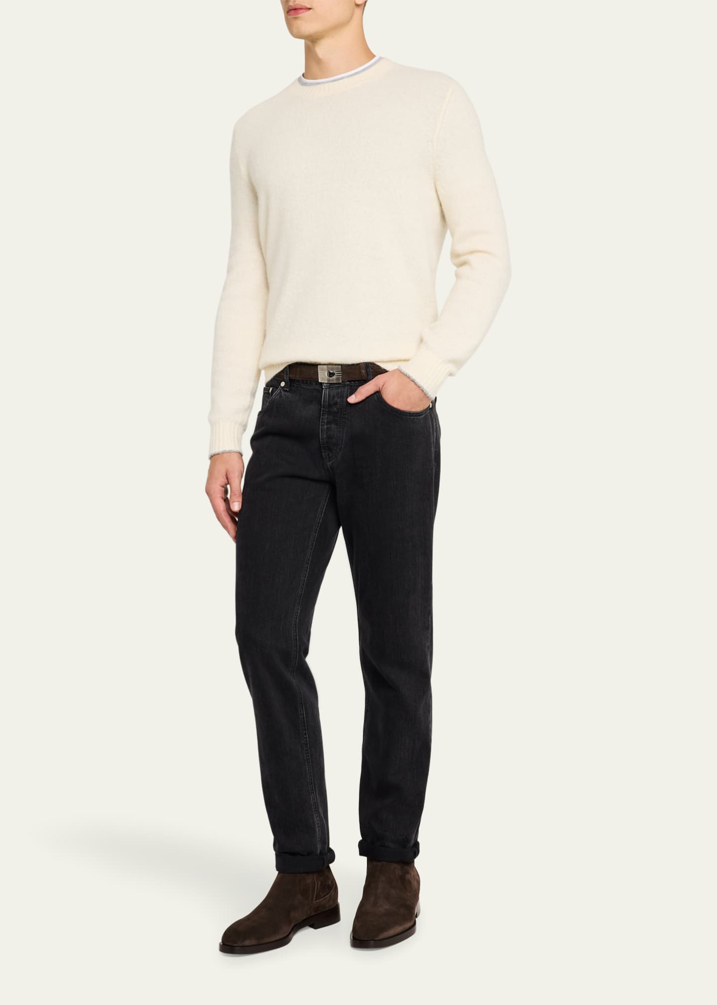 Brunello Cucinelli Men's Suede Side-Zip Ankle Boots Image 3 of 6