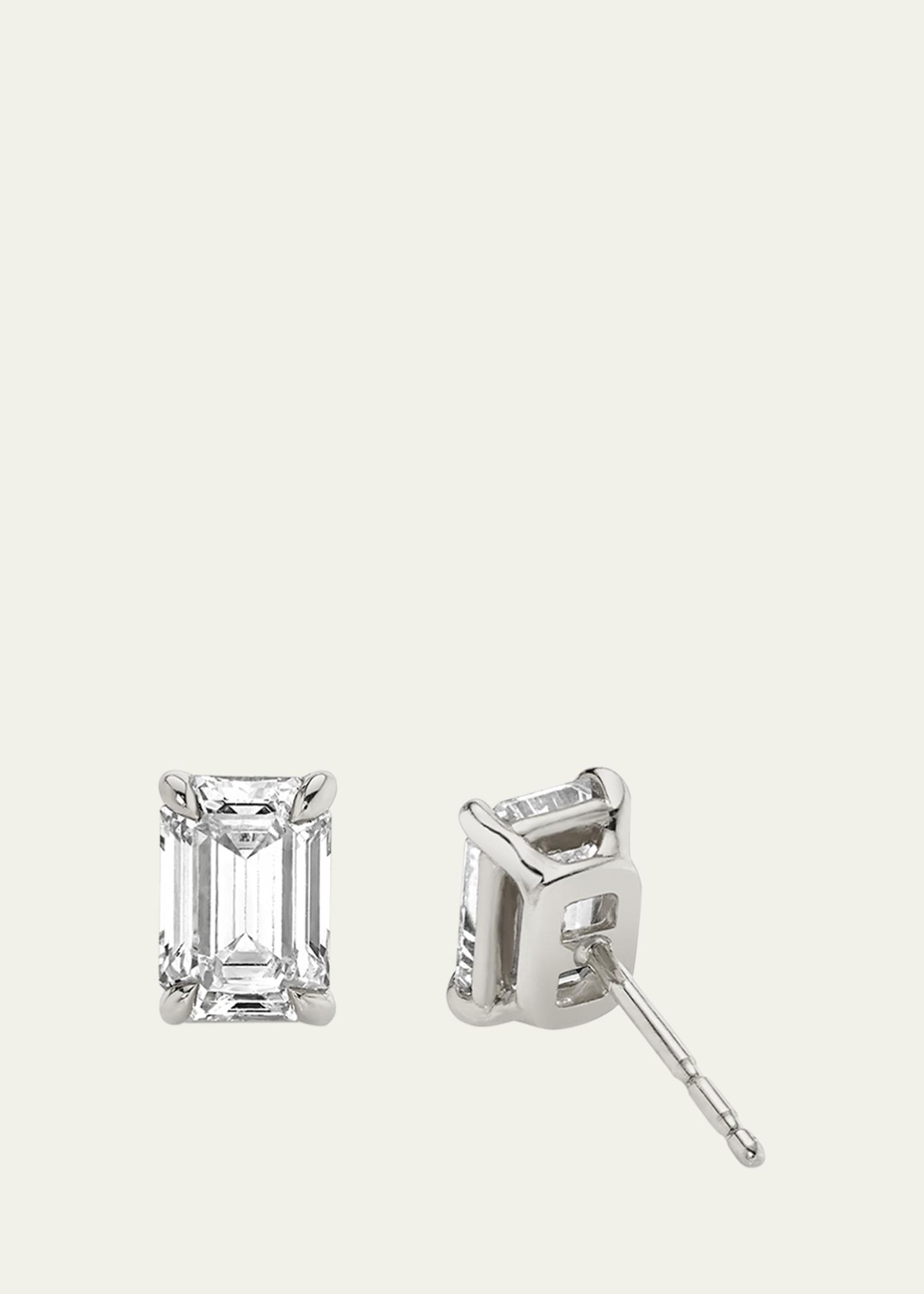VRAI 14K White Gold Emerald Solitaire Lab Grown Diamond Stud Earrings ...