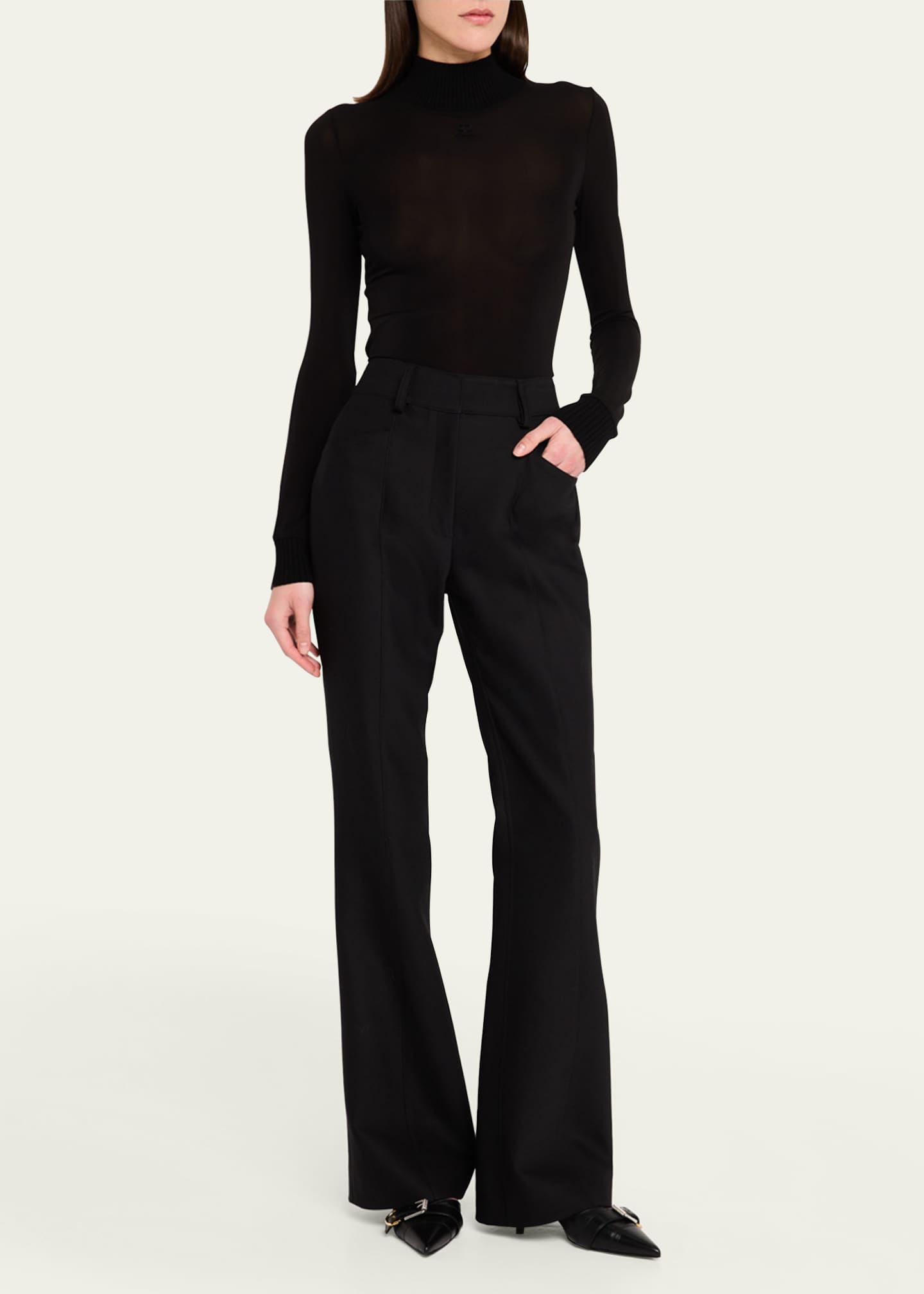 Courreges Re-Edition Mock-Neck Long-Sleeve Fitted Top - Bergdorf