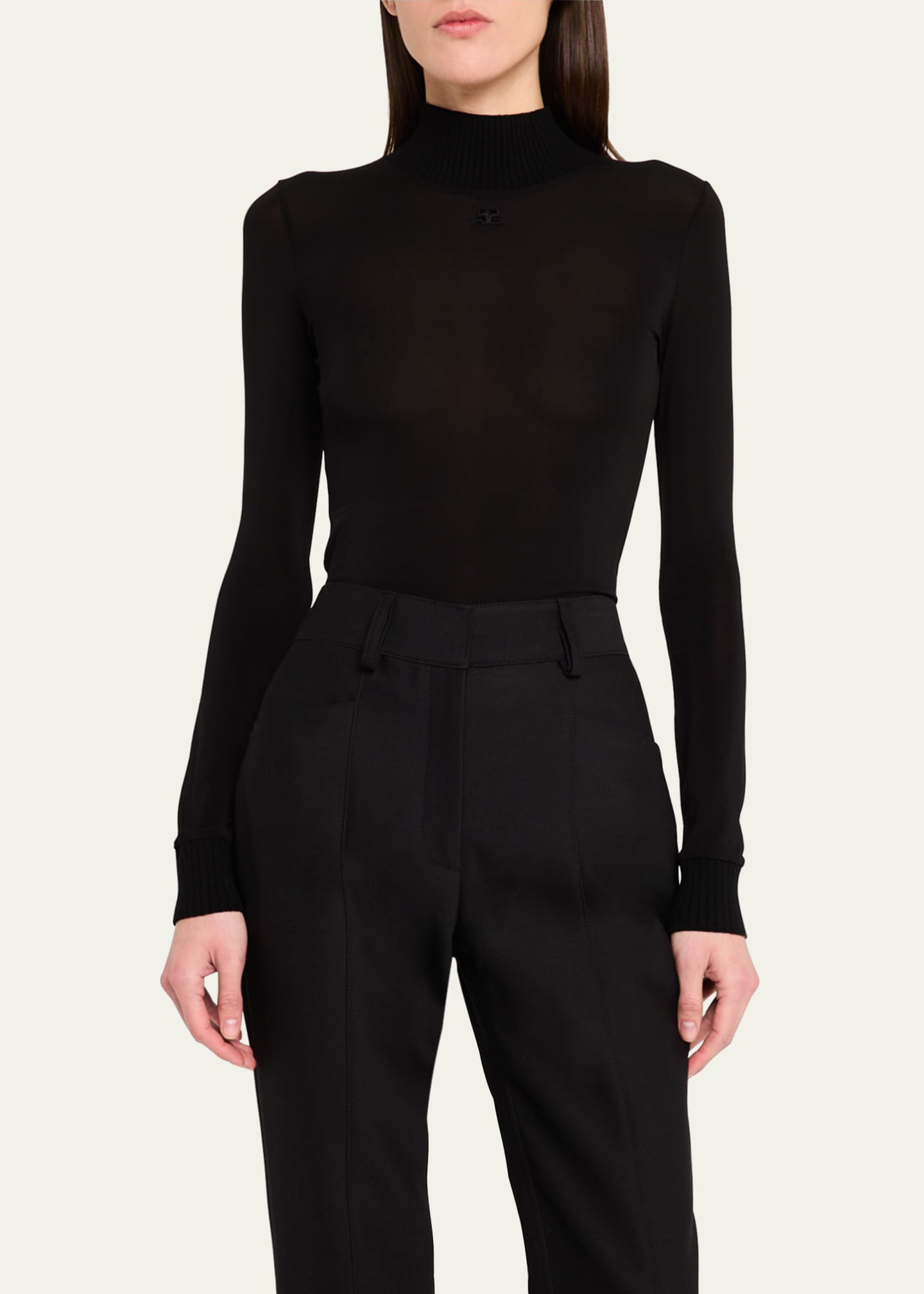 Courreges Re-Edition Mock-Neck Long-Sleeve Fitted Top - Bergdorf