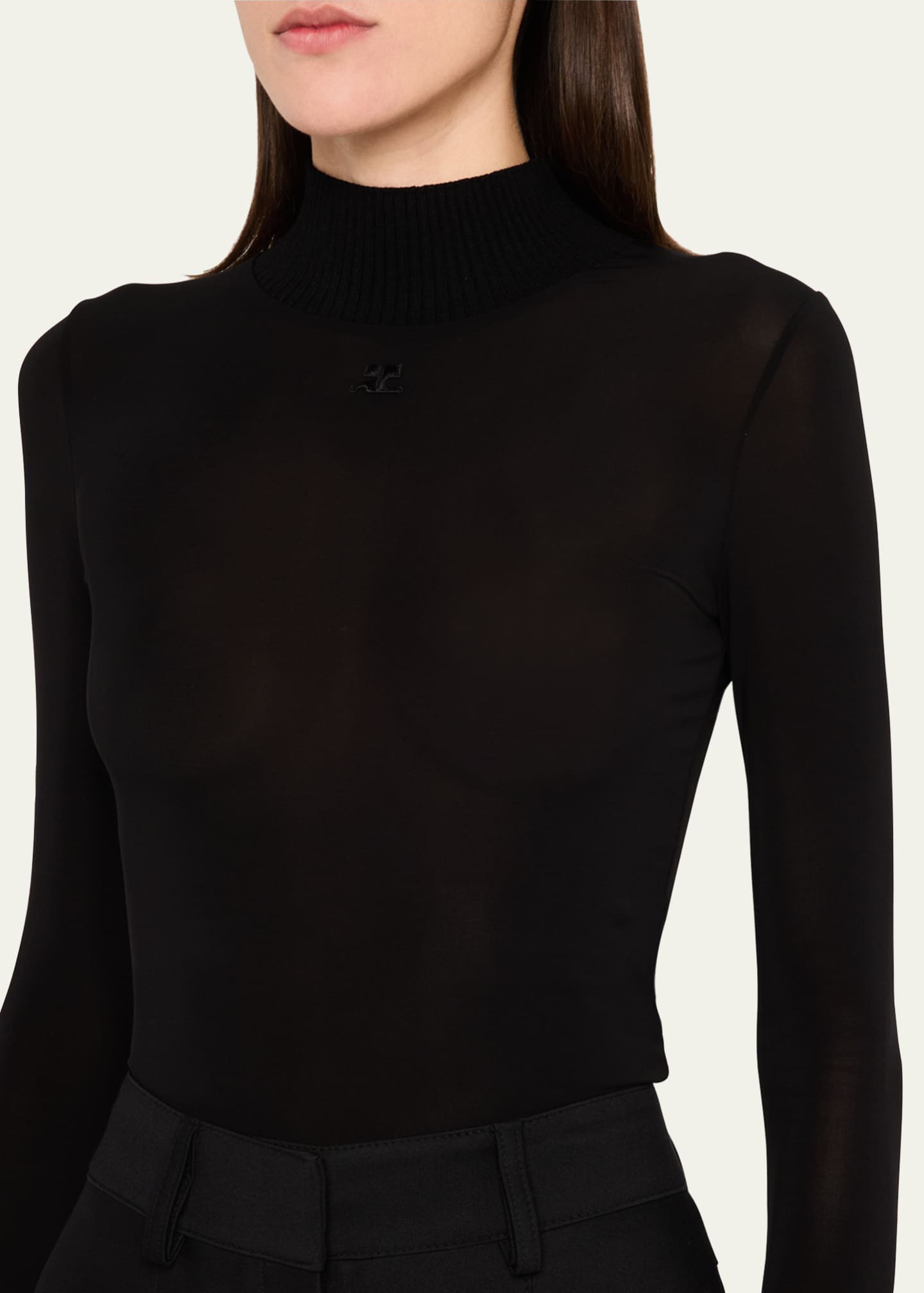 Courreges Re-Edition Mock-Neck Long-Sleeve Fitted Top - Bergdorf