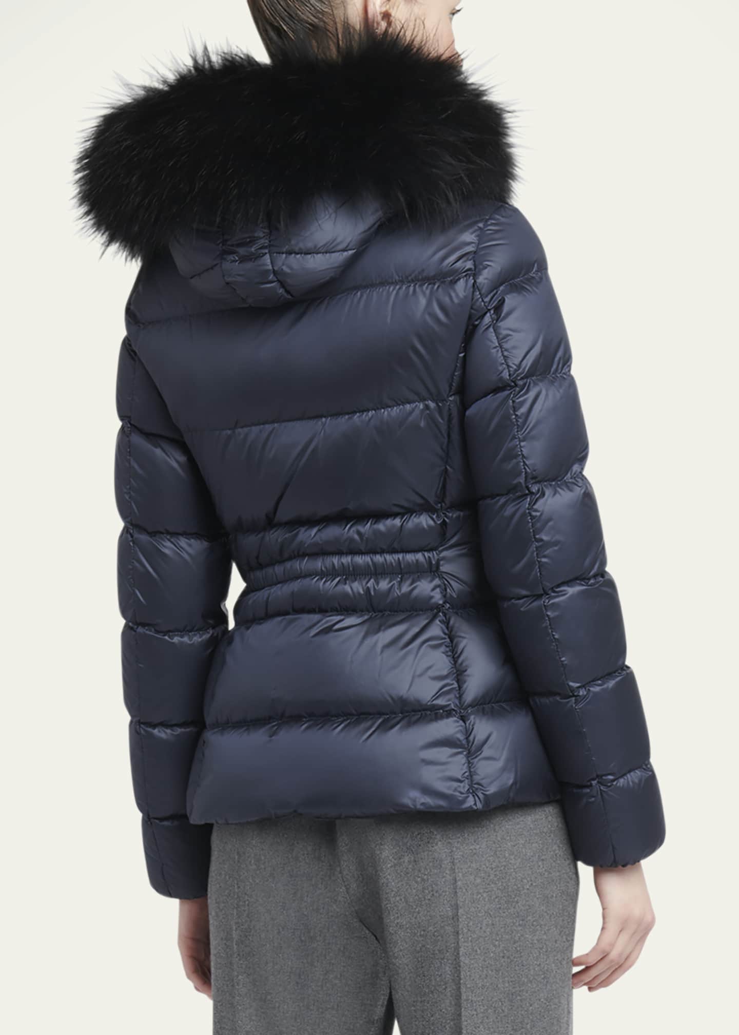 Moncler Boed Short Puffer Jacket with Shearling Hood Trim Image 3 of 5