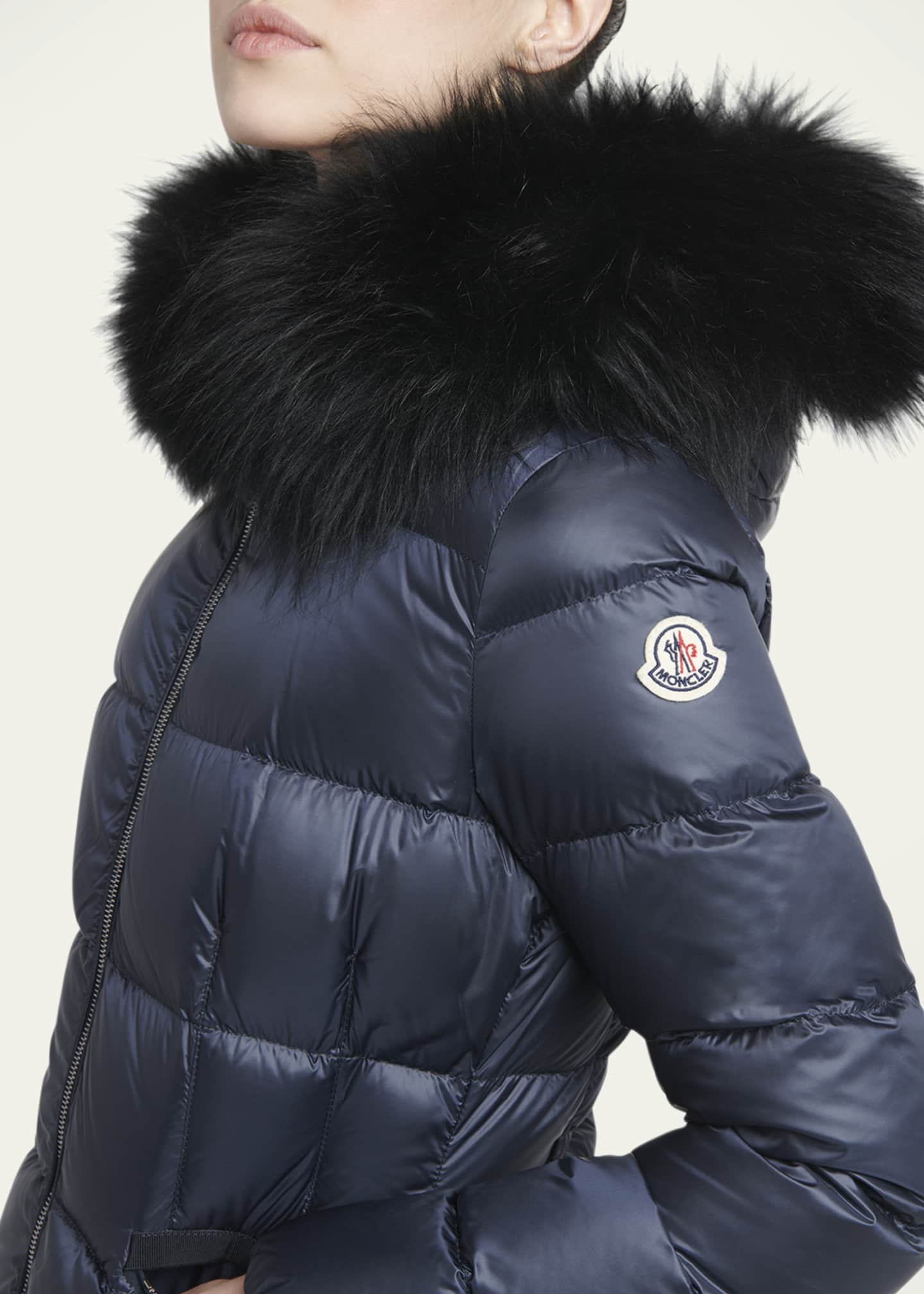 Moncler Boed Short Puffer Jacket with Shearling Hood Trim Image 5 of 5