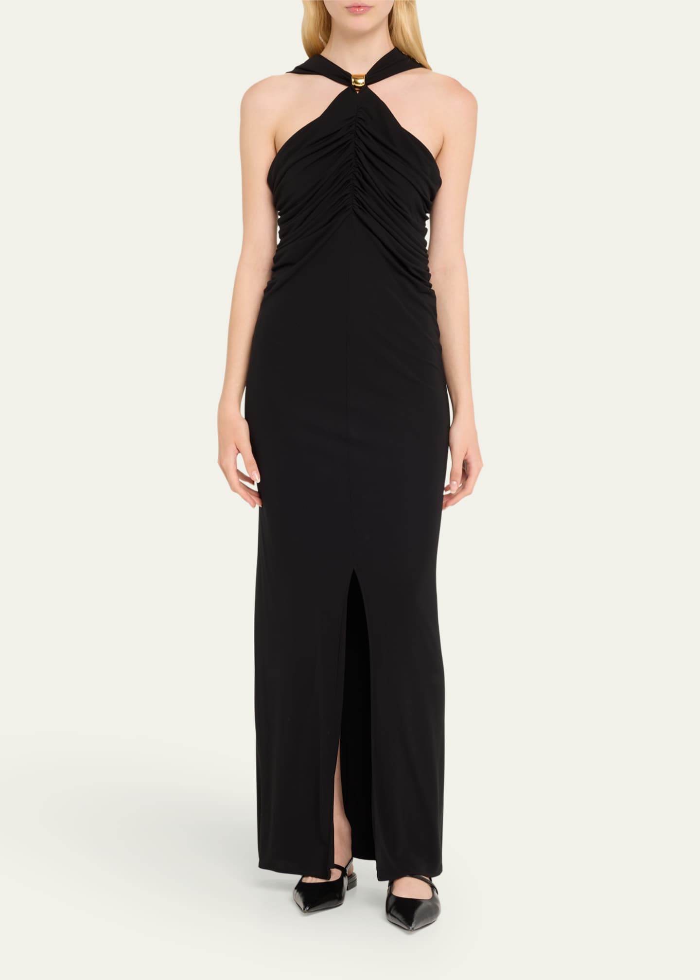 Altuzarra Marlene Long Ruched Halter Dress Image 2 of 5