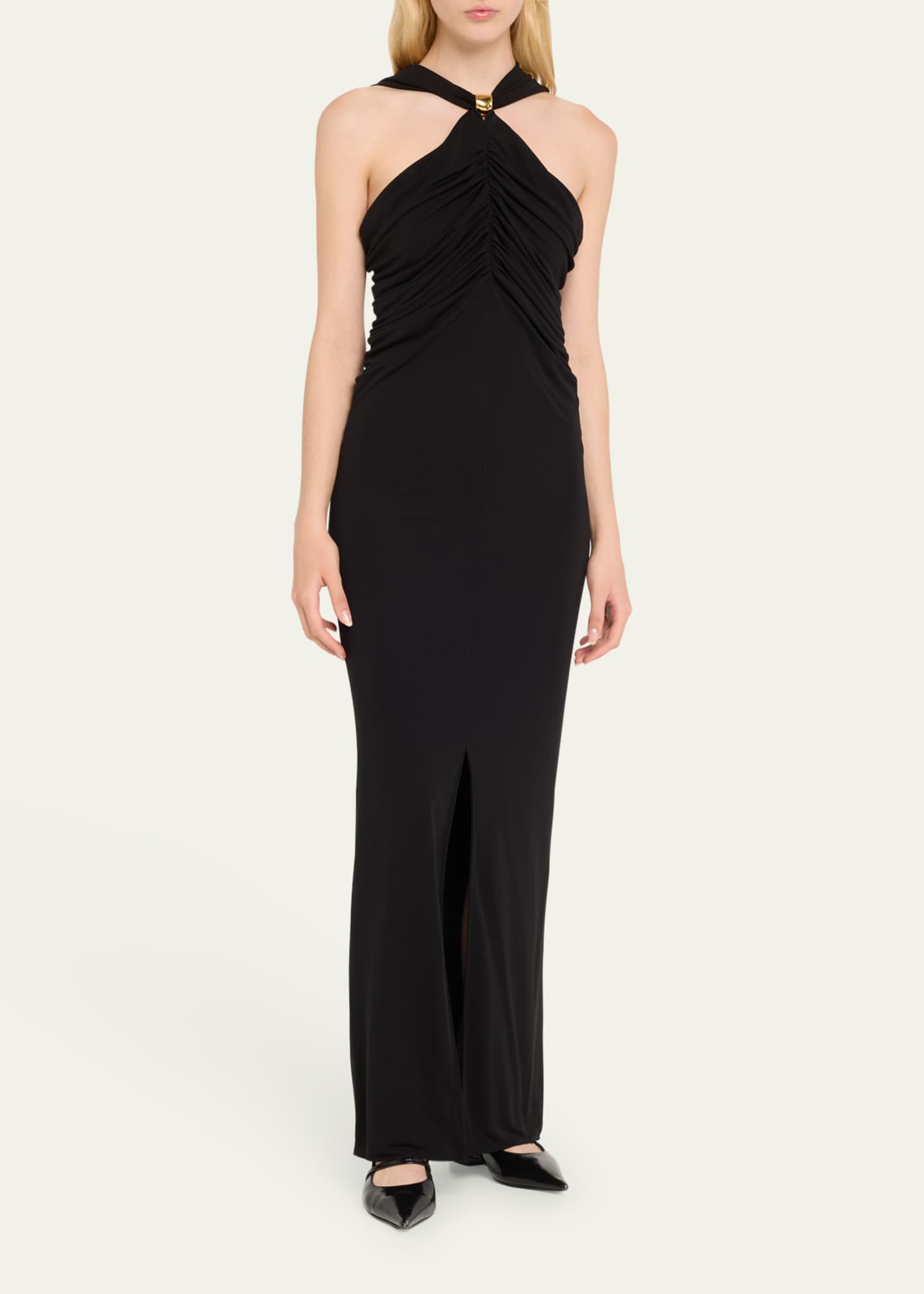 Altuzarra Marlene Long Ruched Halter Dress Image 4 of 5