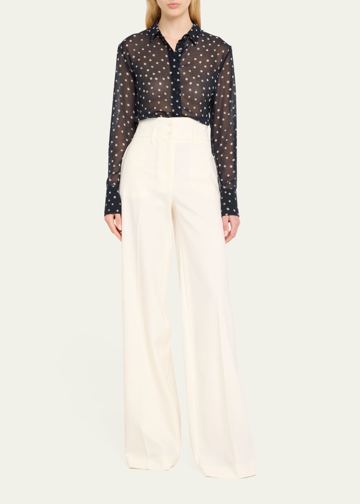 Altuzarra Chika Polka-Dot Sheer Button-Front Top Image 2 of 5