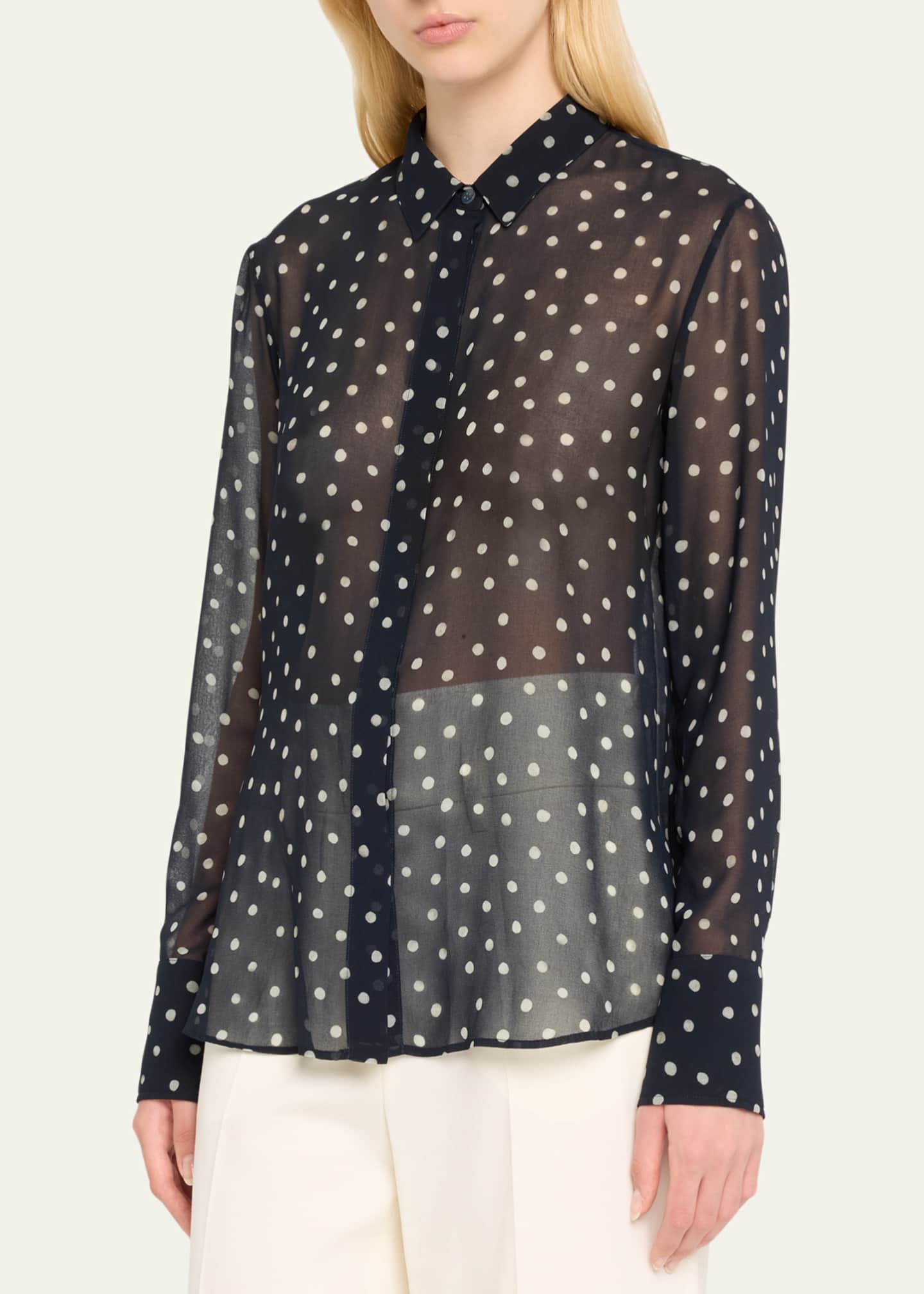 Altuzarra Chika Polka-Dot Sheer Button-Front Top Image 4 of 5
