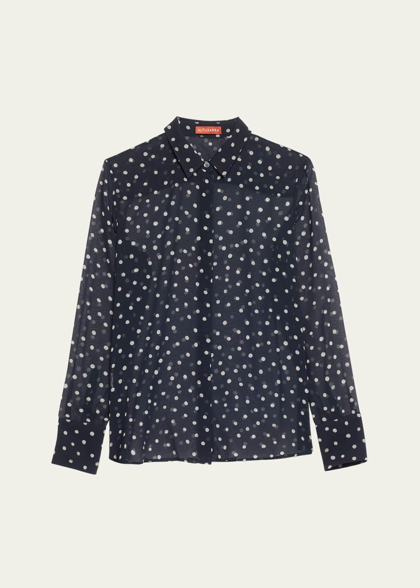 Altuzarra Chika Polka-Dot Sheer Button-Front Top Image 1 of 5