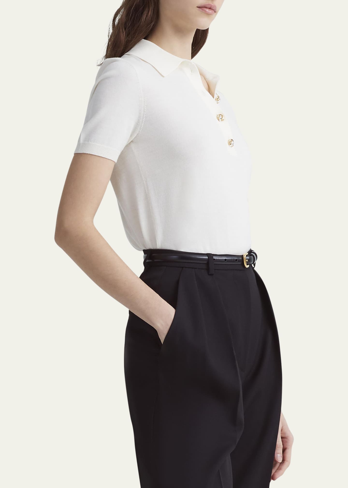 Altuzarra Nemo Polo Short-Sleeve Wool Sweater Image 4 of 4