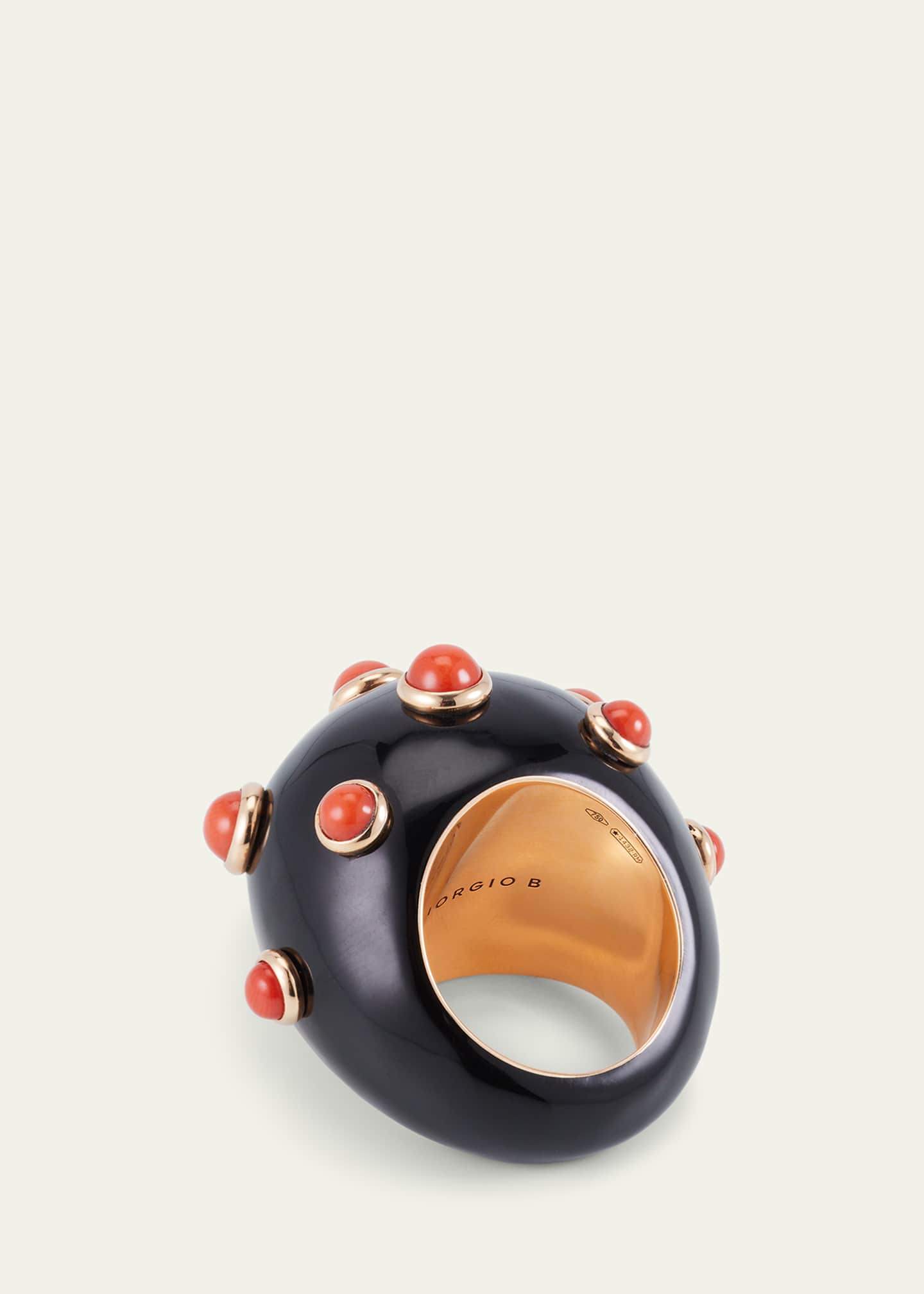 GIORGIO B 18K Rose Gold Goccia Ring with Black Enamel and Coral Image 4 of 4